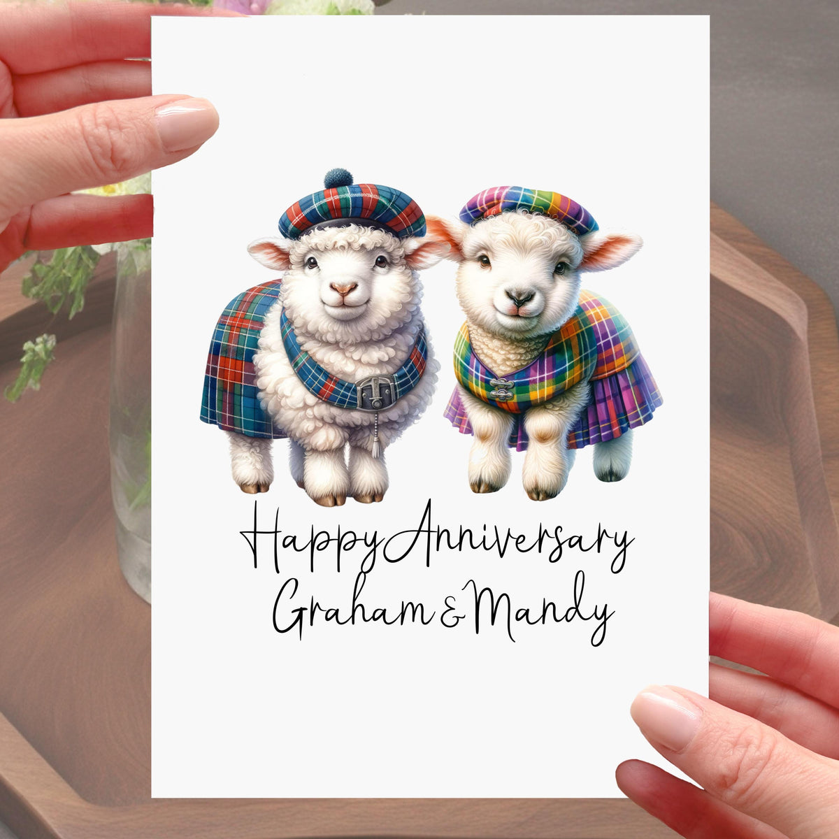 Scottish Sheep Anniversary Card Personalised