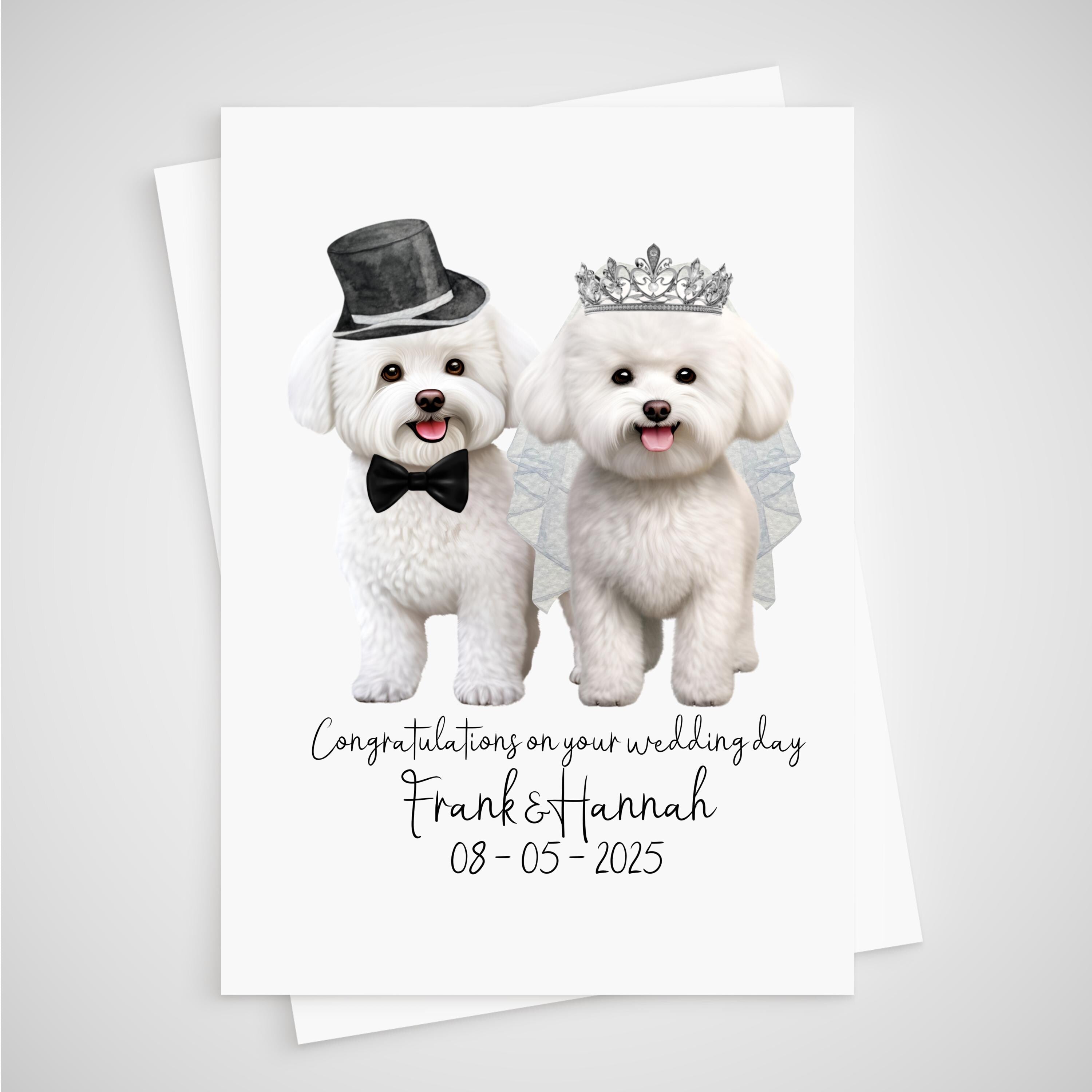 Bichon Frise Wedding Card Personalised Dog Bride & Groom