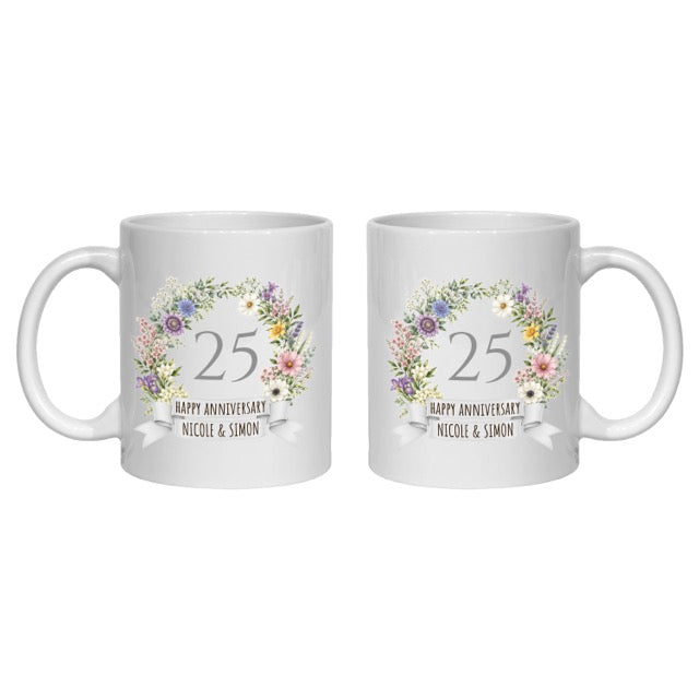 Personalised 25 year anniversary mug 25th silver