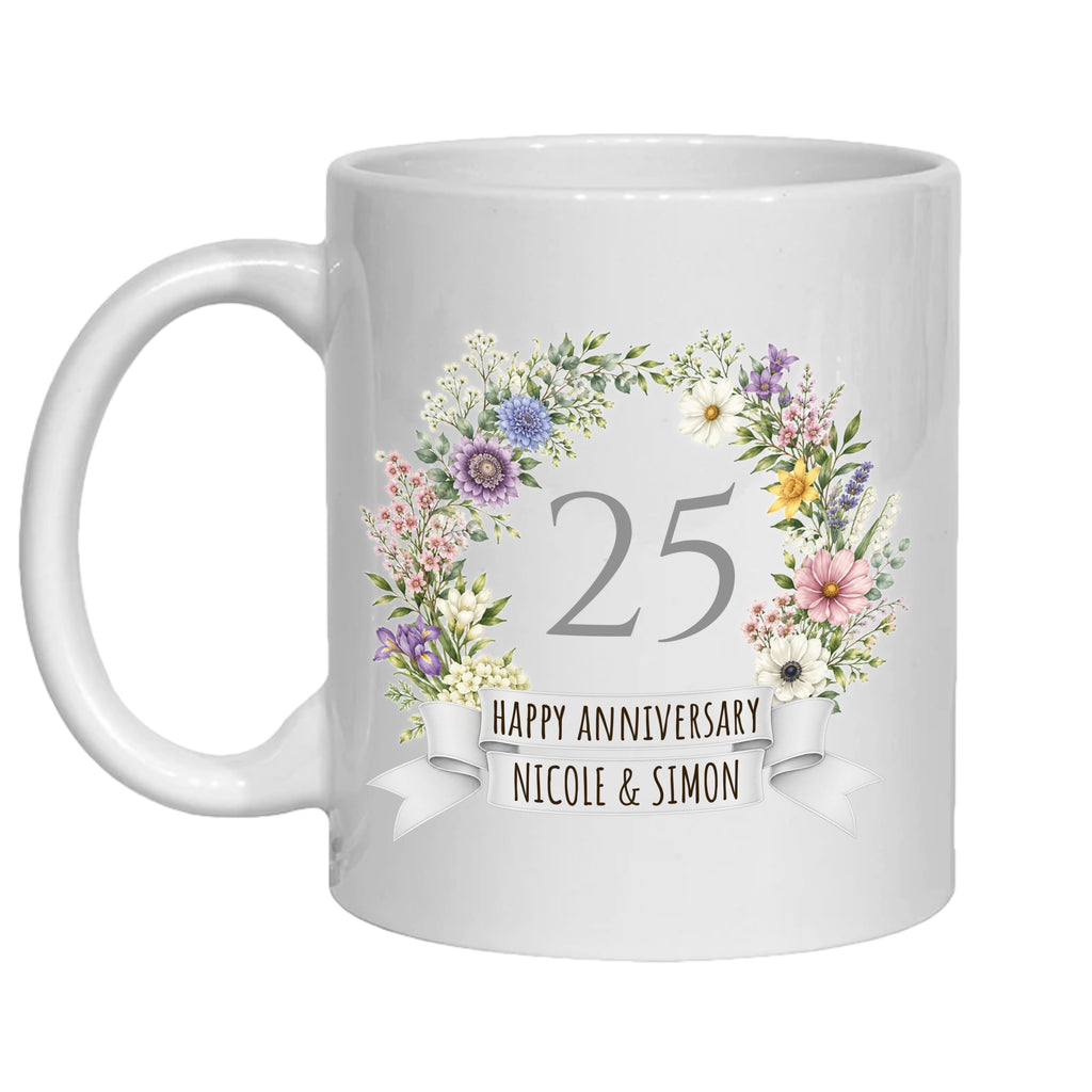 Personalised 25 year anniversary mug 25th silver