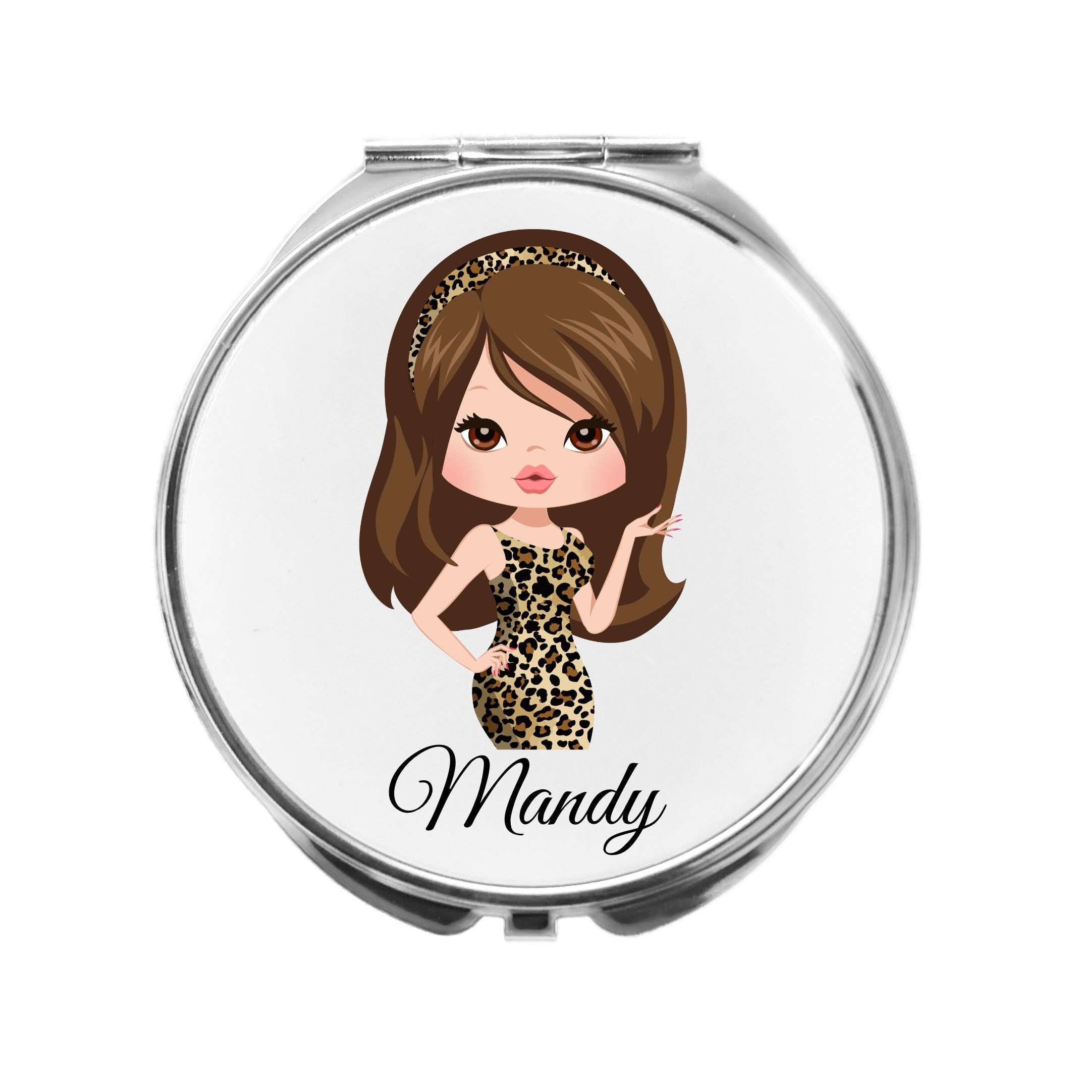 Personalized Leopard Print Compact Mirror, Friend Gift