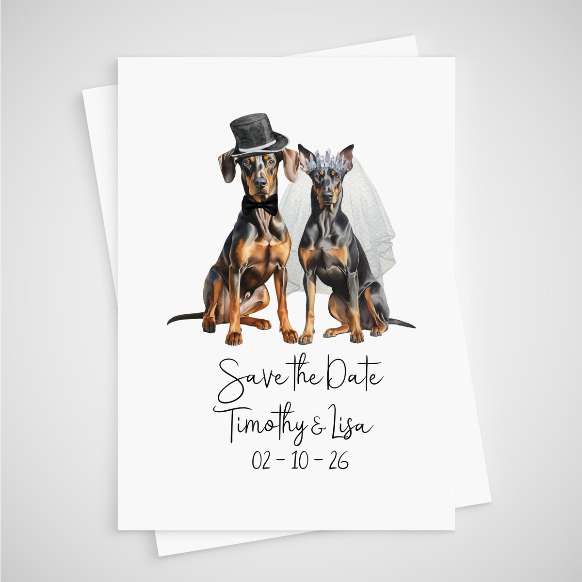Personalized Dog Wedding Save the Date Card - border collie, dachshund, french bulldog, great dane, alsatian, golden retriever, greyhound, border terrier.
