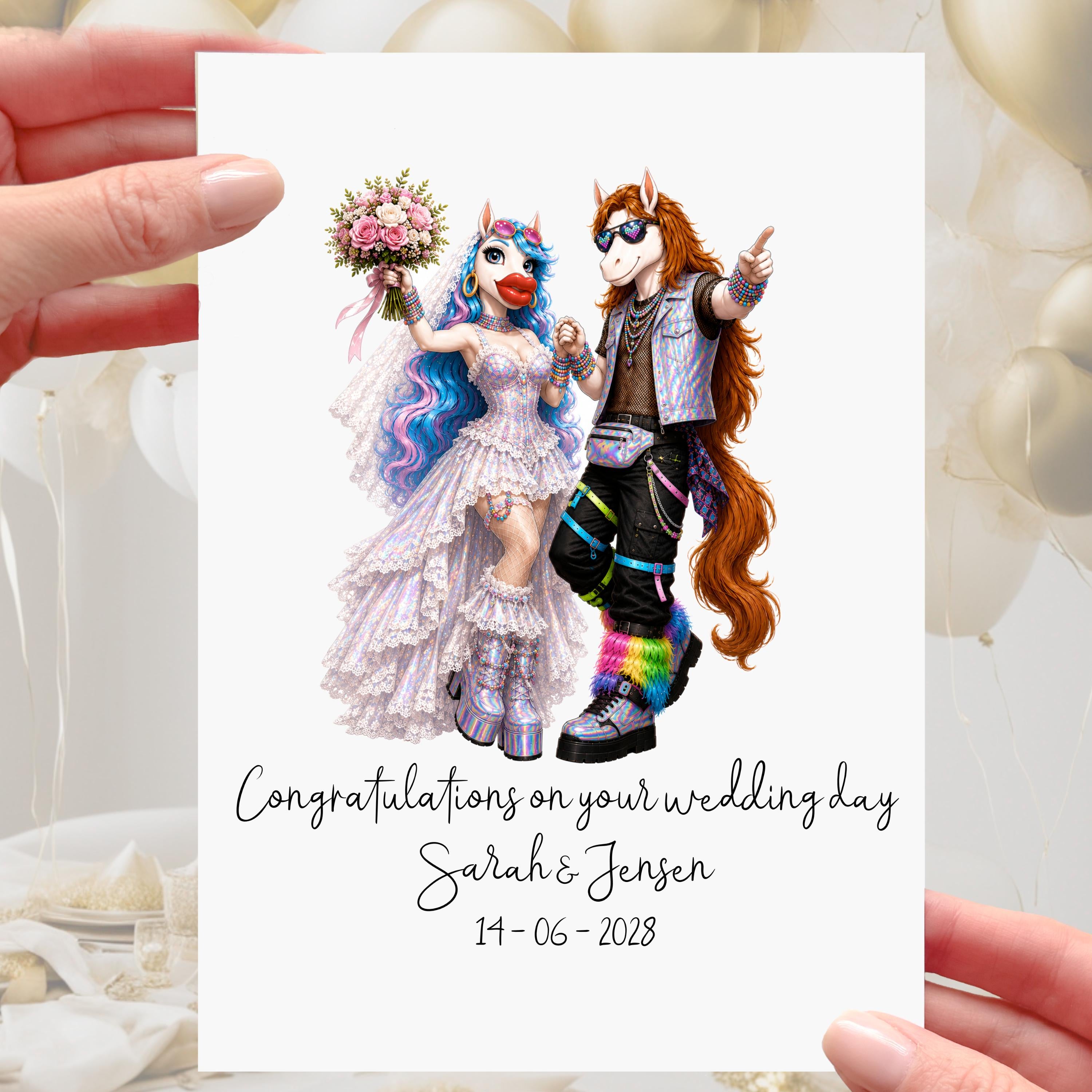 Raver Wedding Card Personalised Horse Dance Neon Dancefloor Electro
