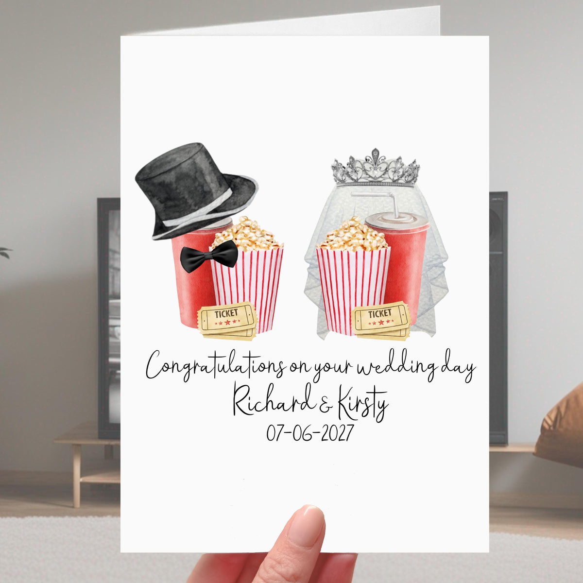 Cinema Movie Wedding Card Personalised Film Popcorn
