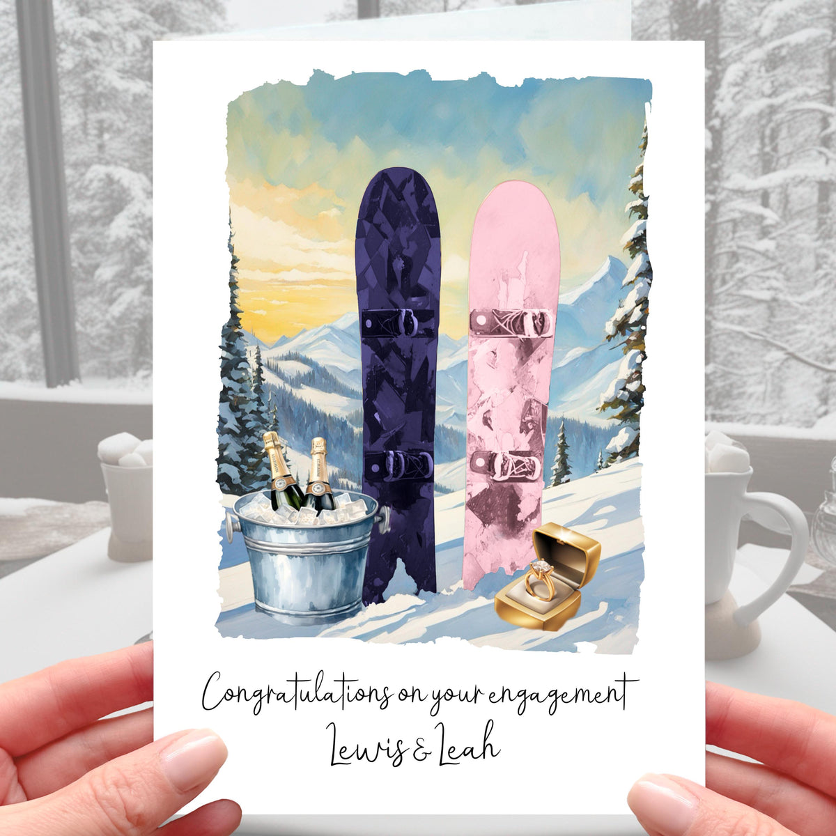 Snowboard Engagement Card Personalised Snowboarding Slopes Snow