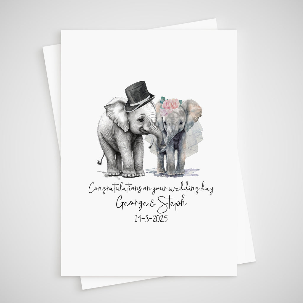 Elephant Wedding Card Personalised Bride & Groom
