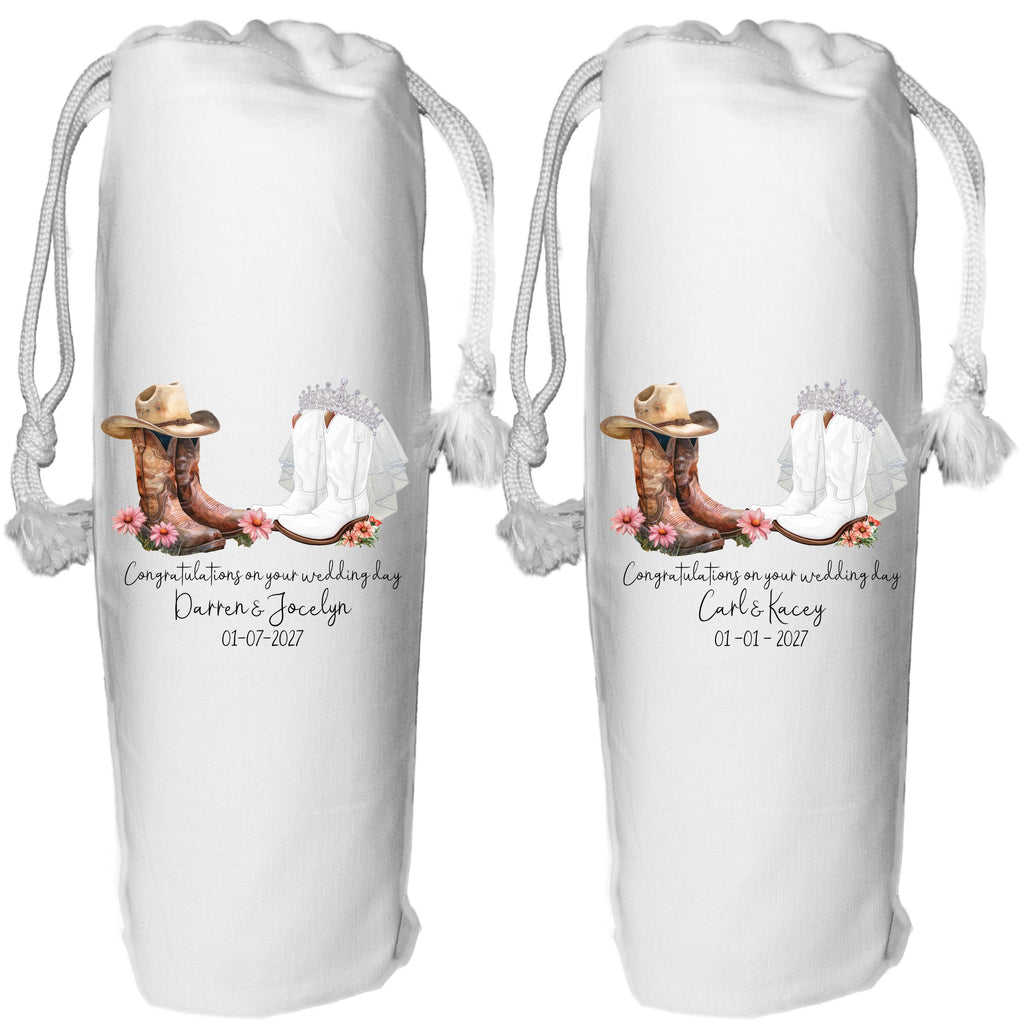 Cowboy Boots Wedding Personalised Wine Gift Bag Cowgirl