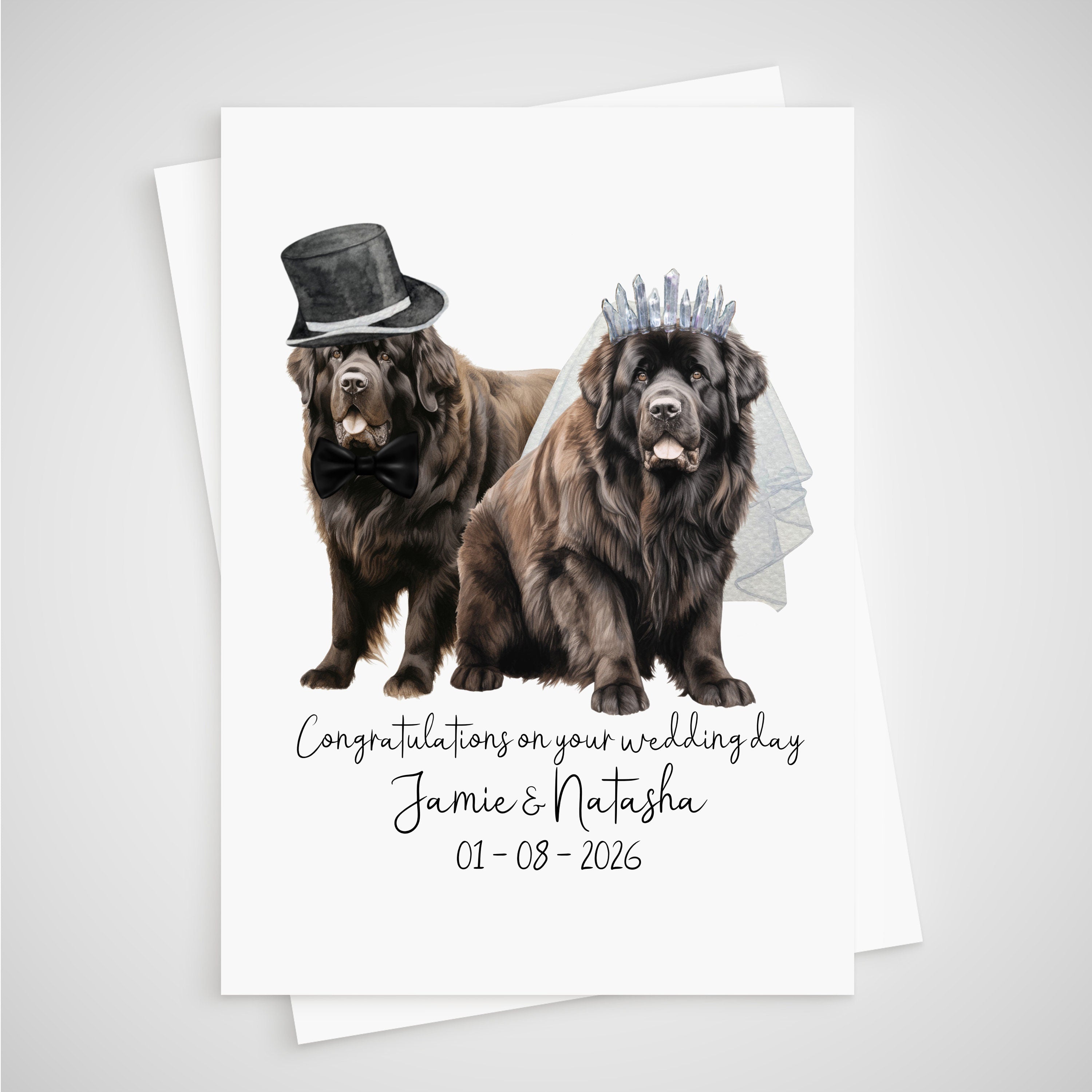 Newfoundland Wedding Card Personalised Bride & Groom Dog