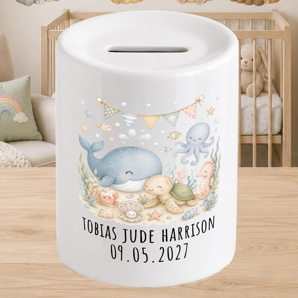 Personalised Baby Money Box 'Under the Sea' - New baby Savings piggy bank - gift for newborn