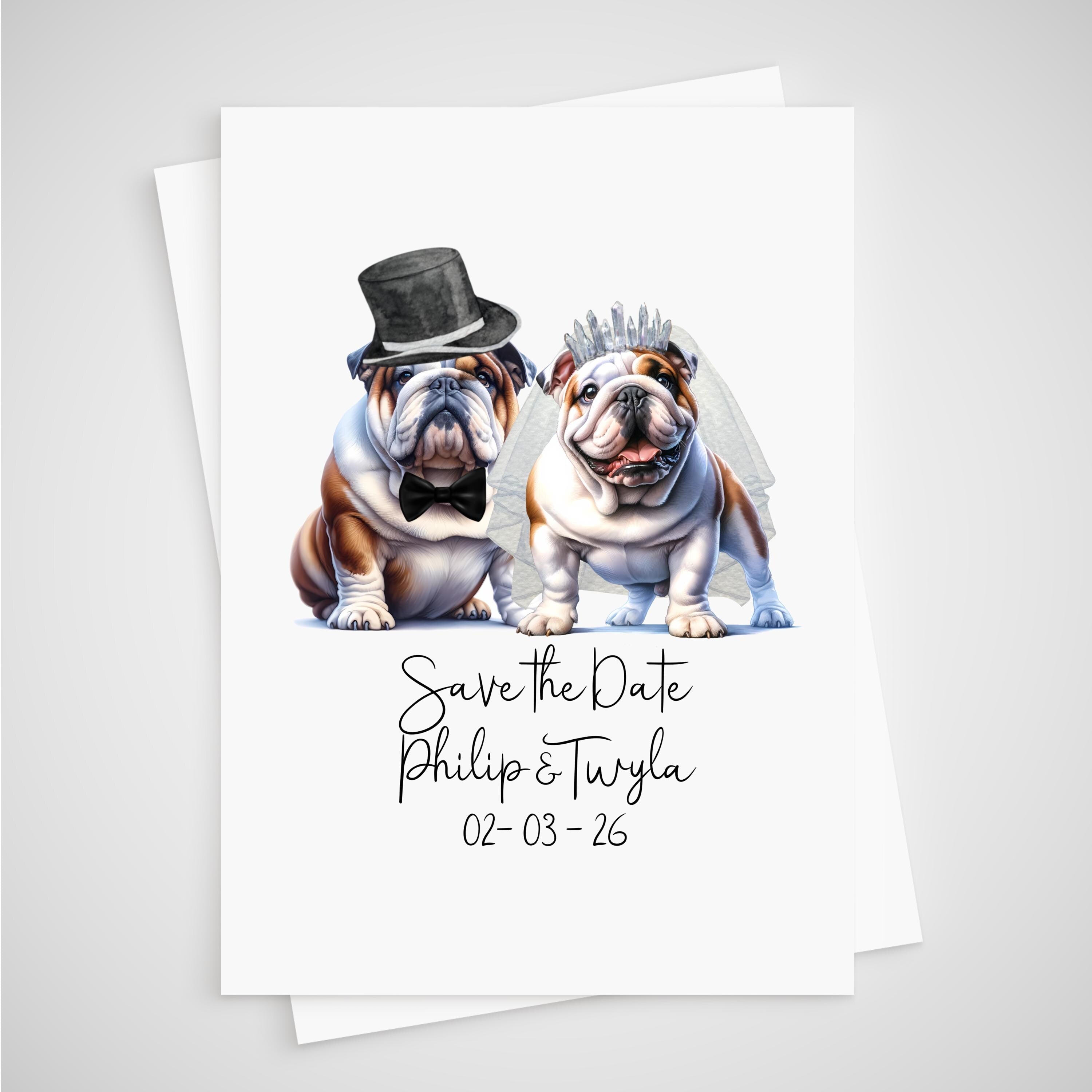 Personalized Dog Wedding Save the Date Card - beagle, basset hound, boxer, british bulldog, chihuahua, chow chow, cockapoo; cocker spaniel