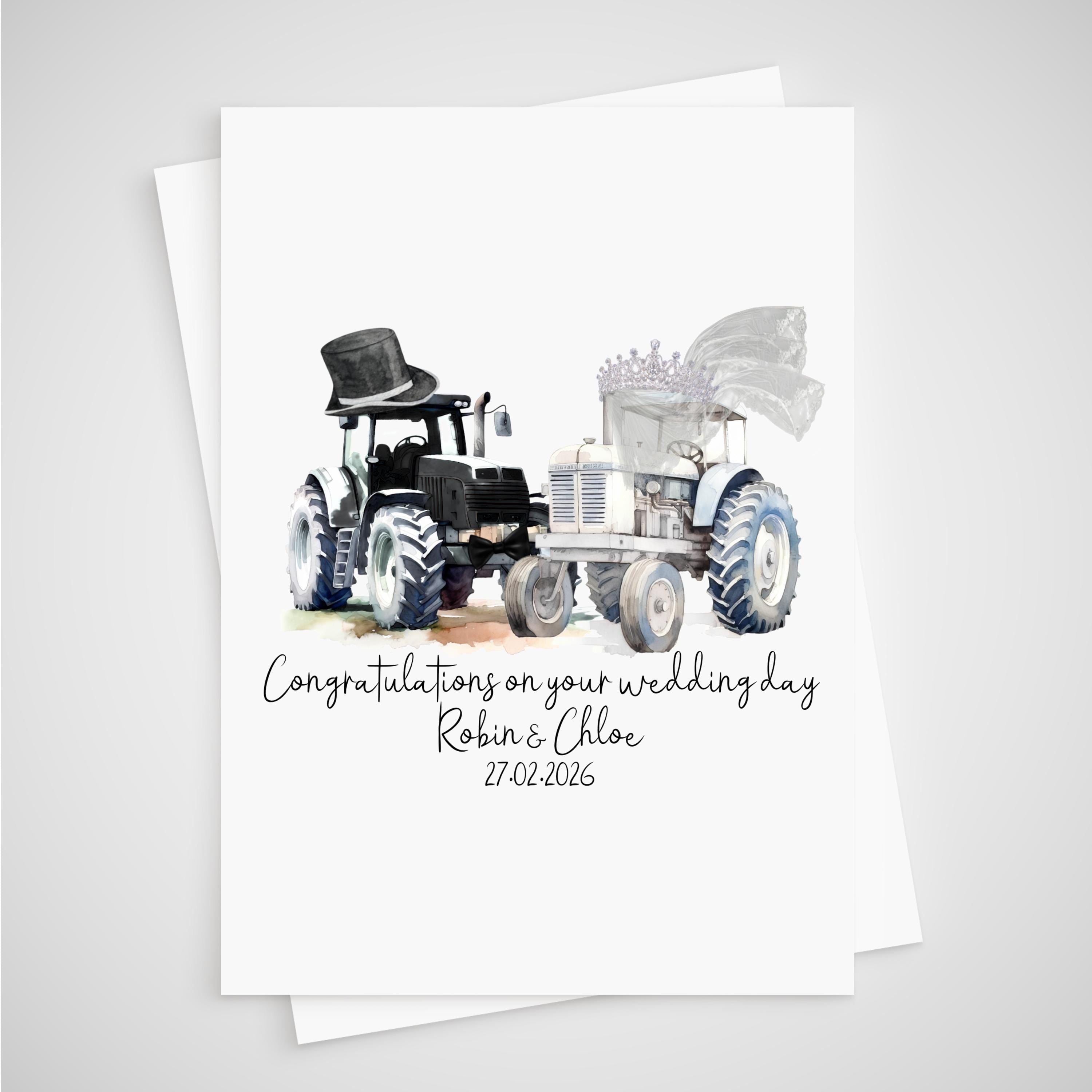 Tractor Wedding Card Personalised Bride Groom Farmer