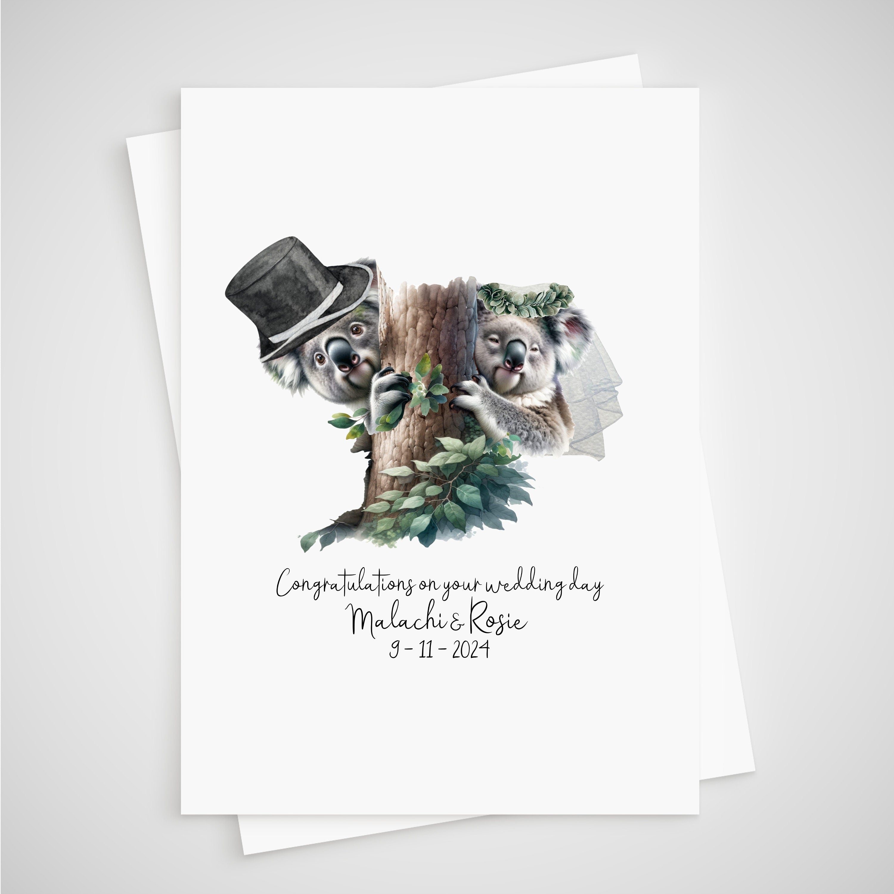 Personalised Wedding Card Koala Bride & Groom