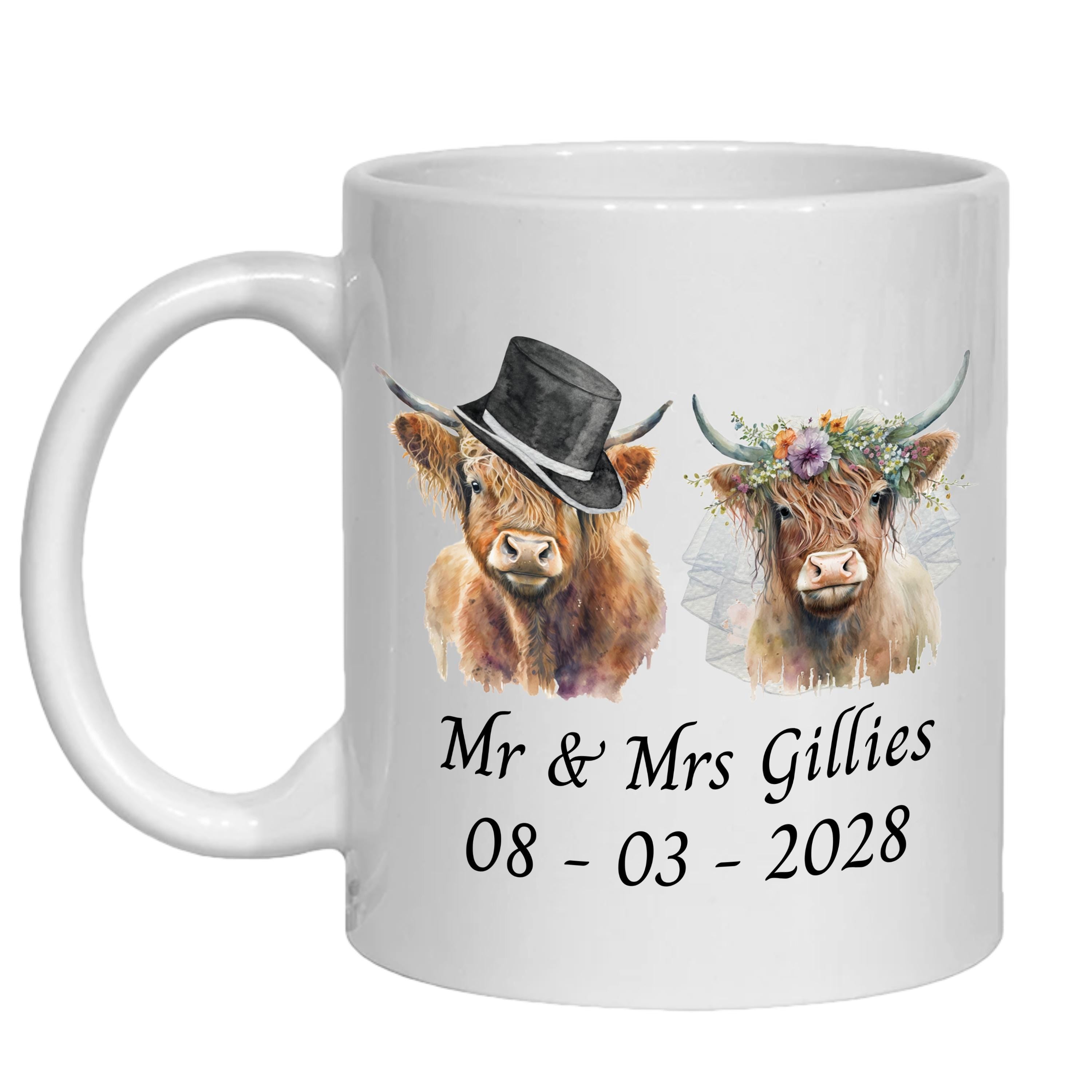 Personalised Highland Cow Wedding Mug - Wedding gift for Bride & Groom
