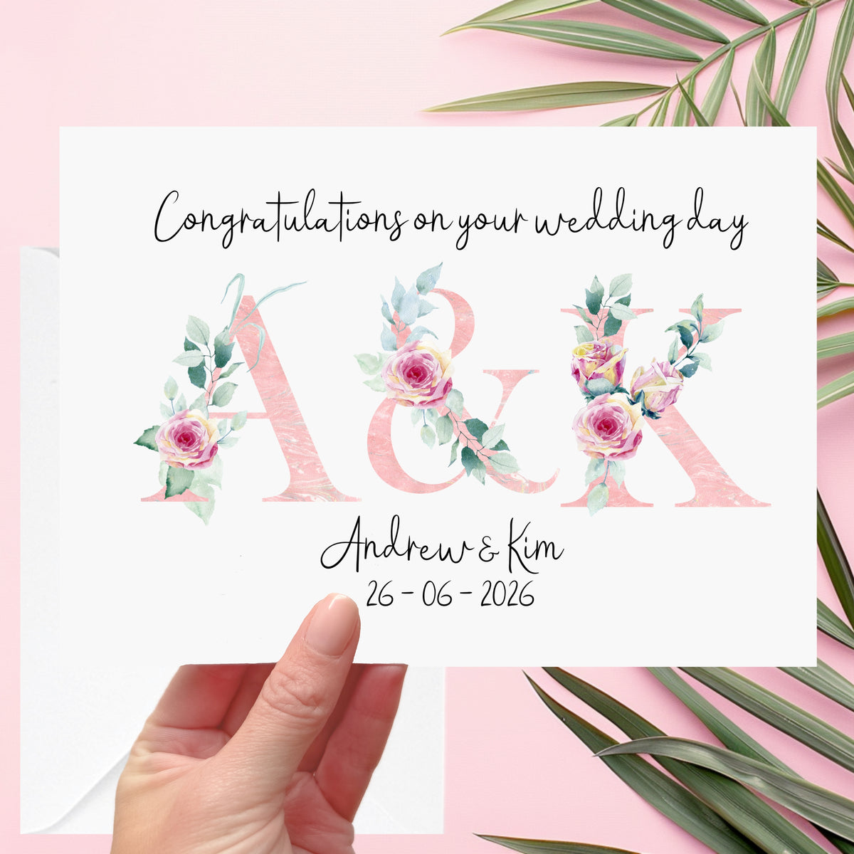 Pink Floral Personalised Wedding Card Flowers