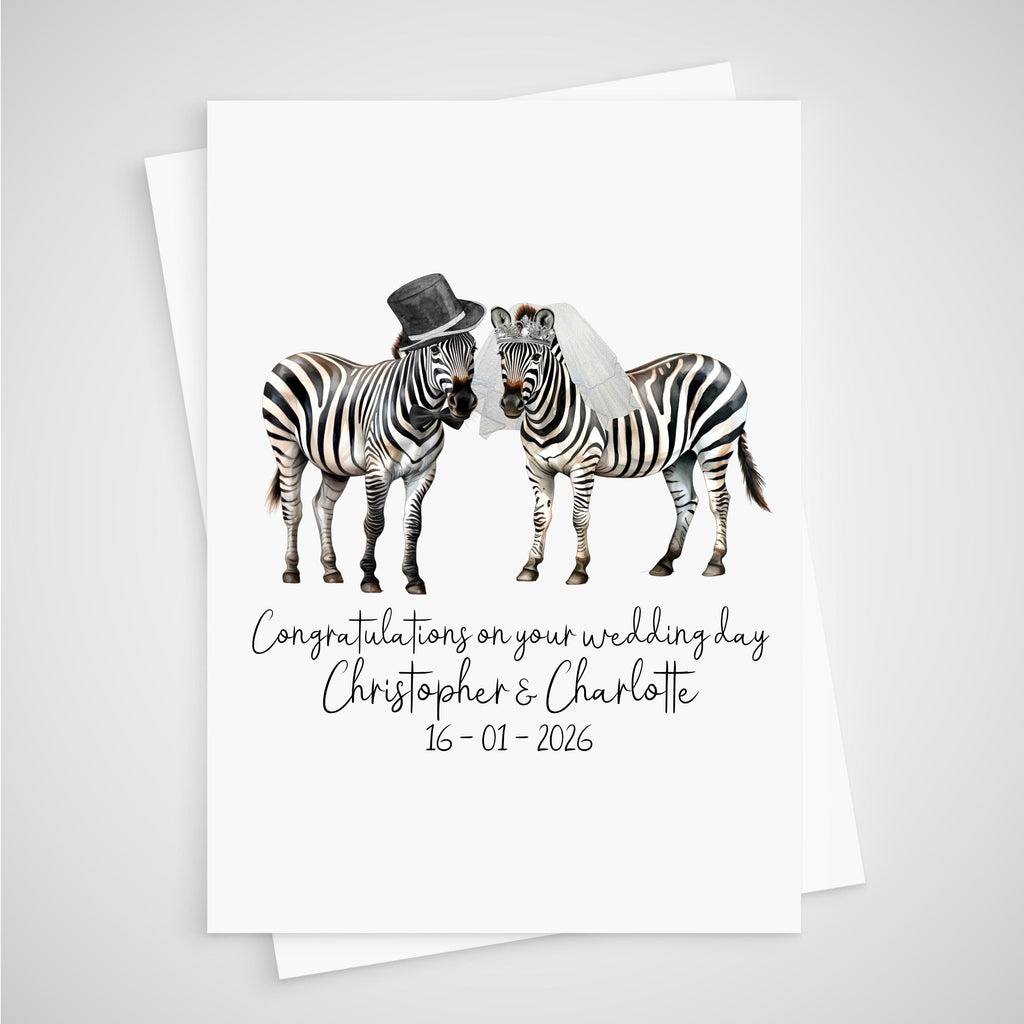 Zebra Wedding Card Personalised Bride & Groom