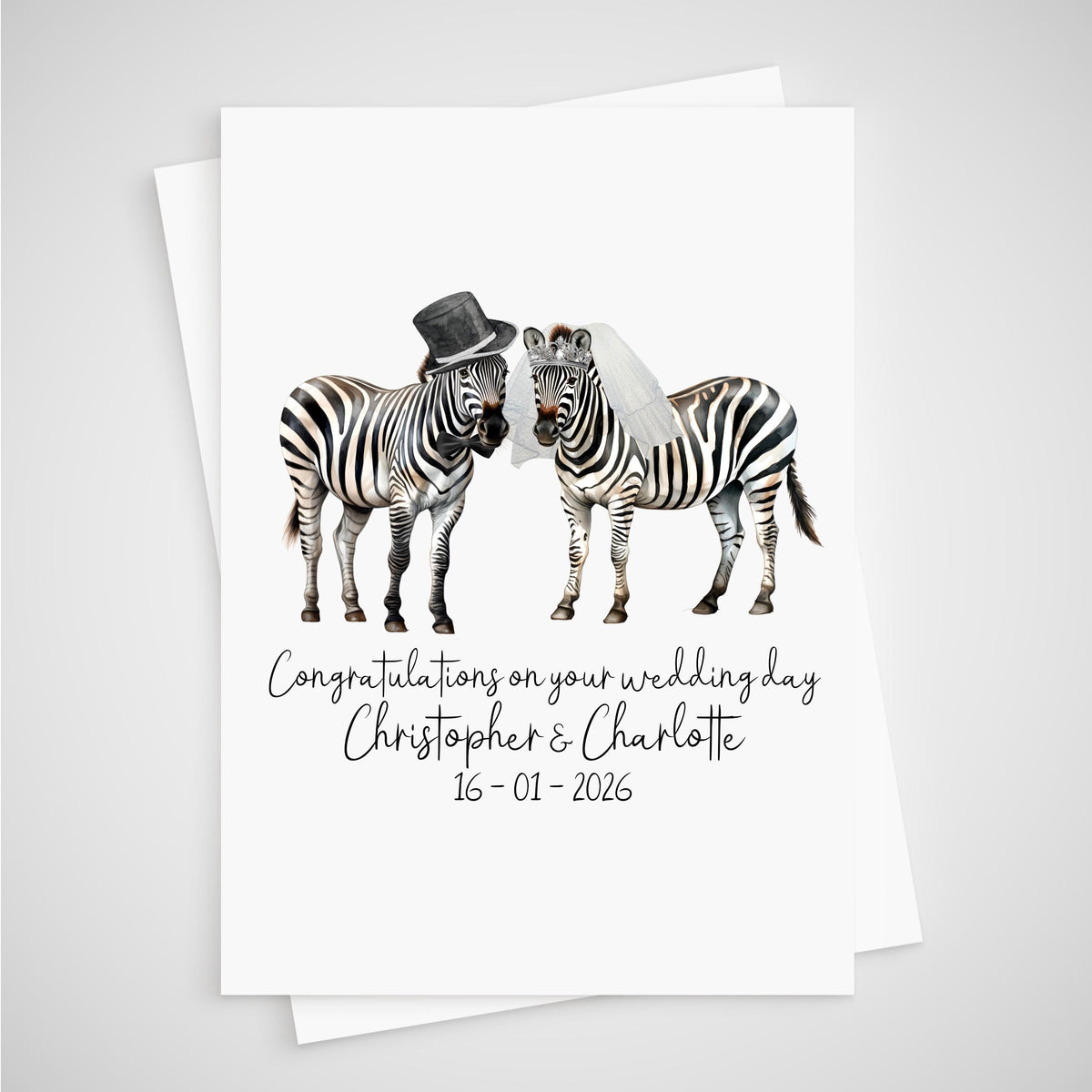 Zebra Wedding Card Personalised Bride & Groom