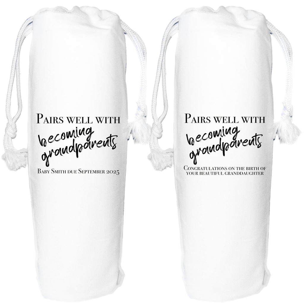 Baby Announcement Wine Gift Bag Personalised pairs well with becoming grandparents