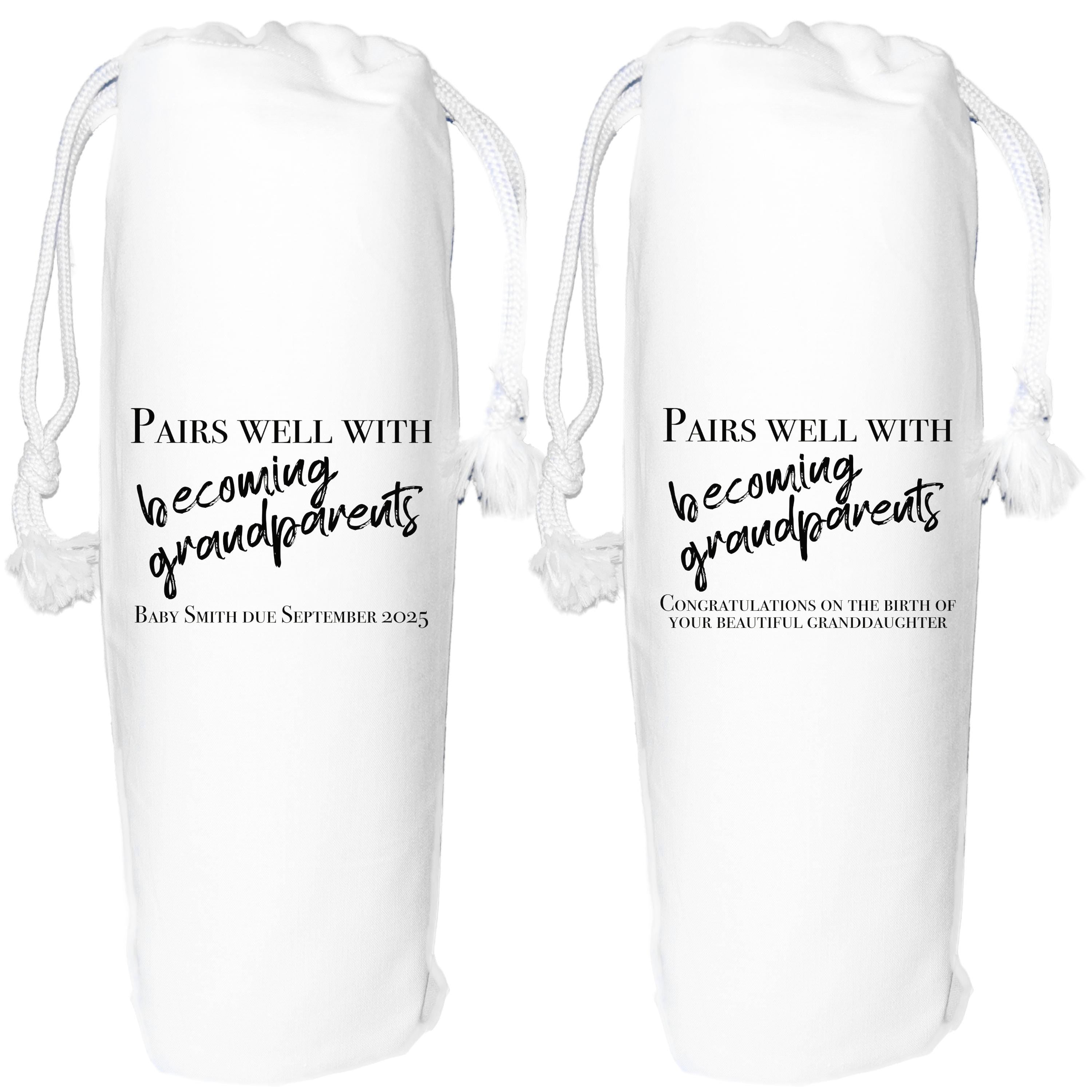 Baby Announcement Wine Gift Bag Personalised pairs well with becoming grandparents