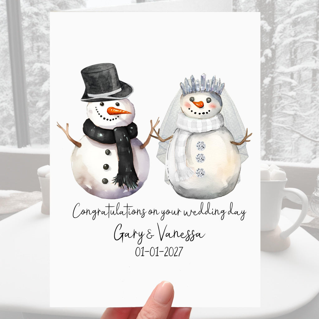 Snowman Wedding Card Personalised Snow Winter