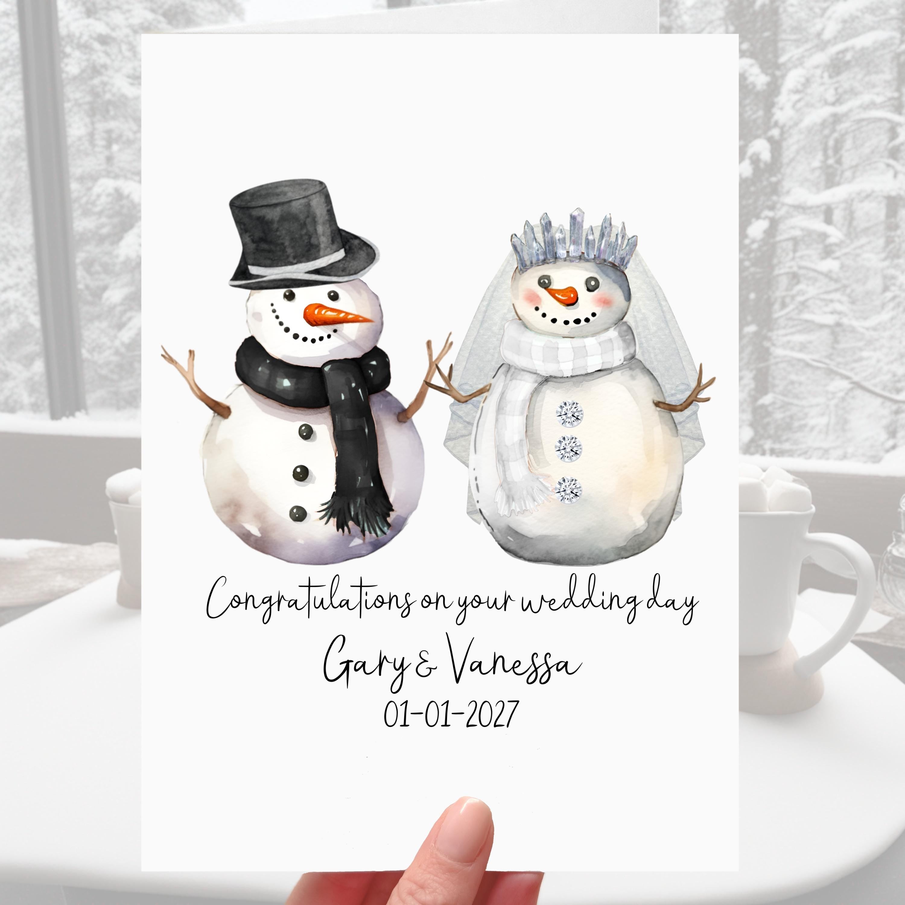 Snowman Wedding Card Personalised Snow Winter