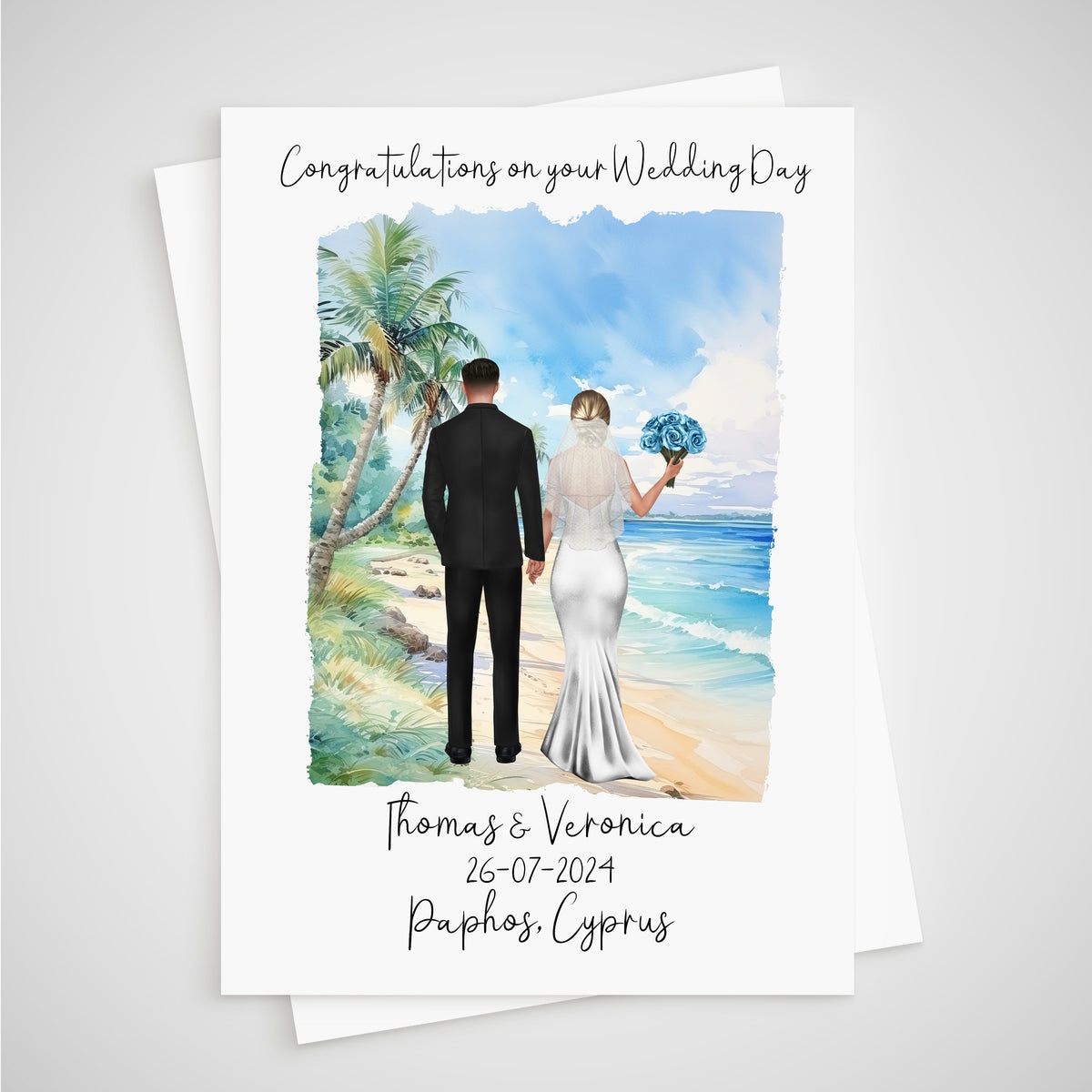 Beach Wedding Card Personalised Destination Bride & Groom
