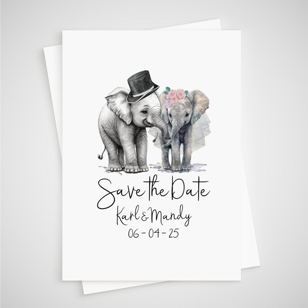 Save the Date Elephant Wedding Card Personalised Bride & Groom
