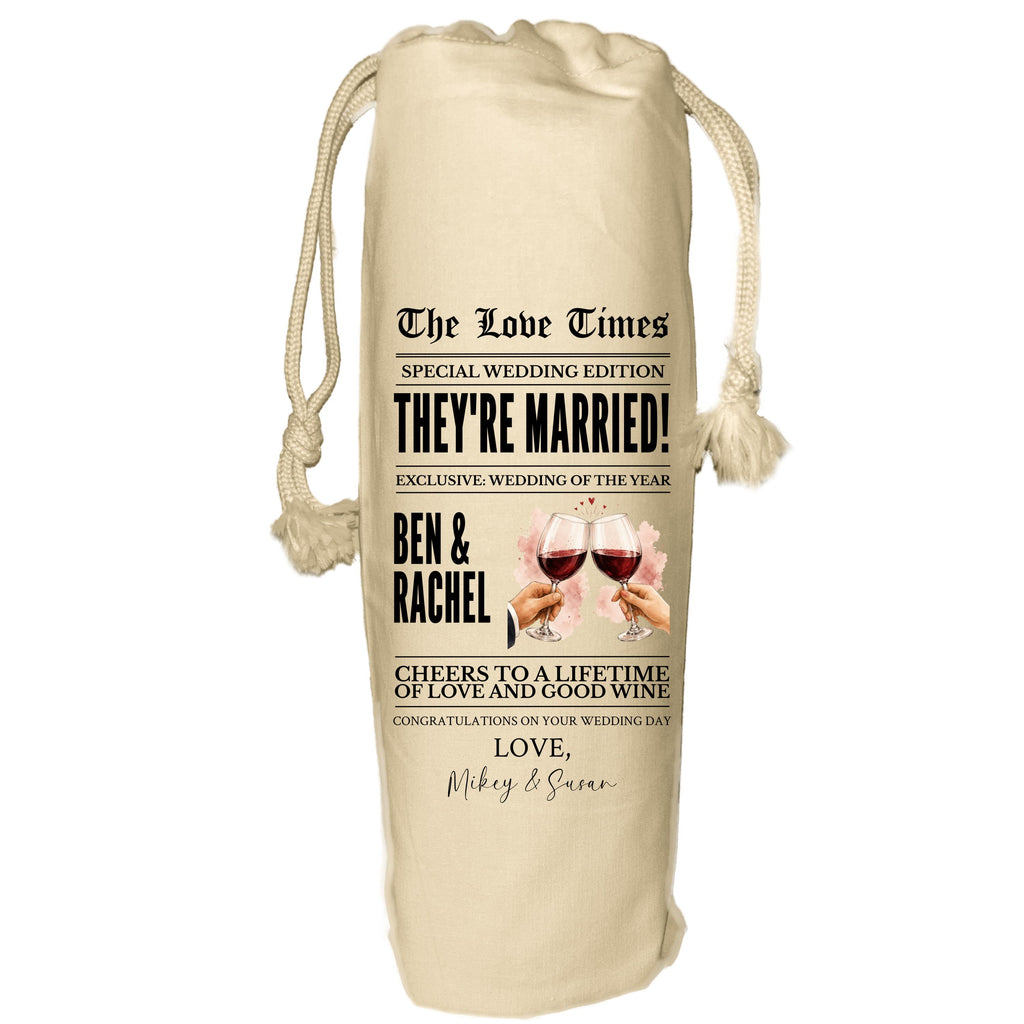 Newspaper Wedding Wine Bag - personalised gift for couple