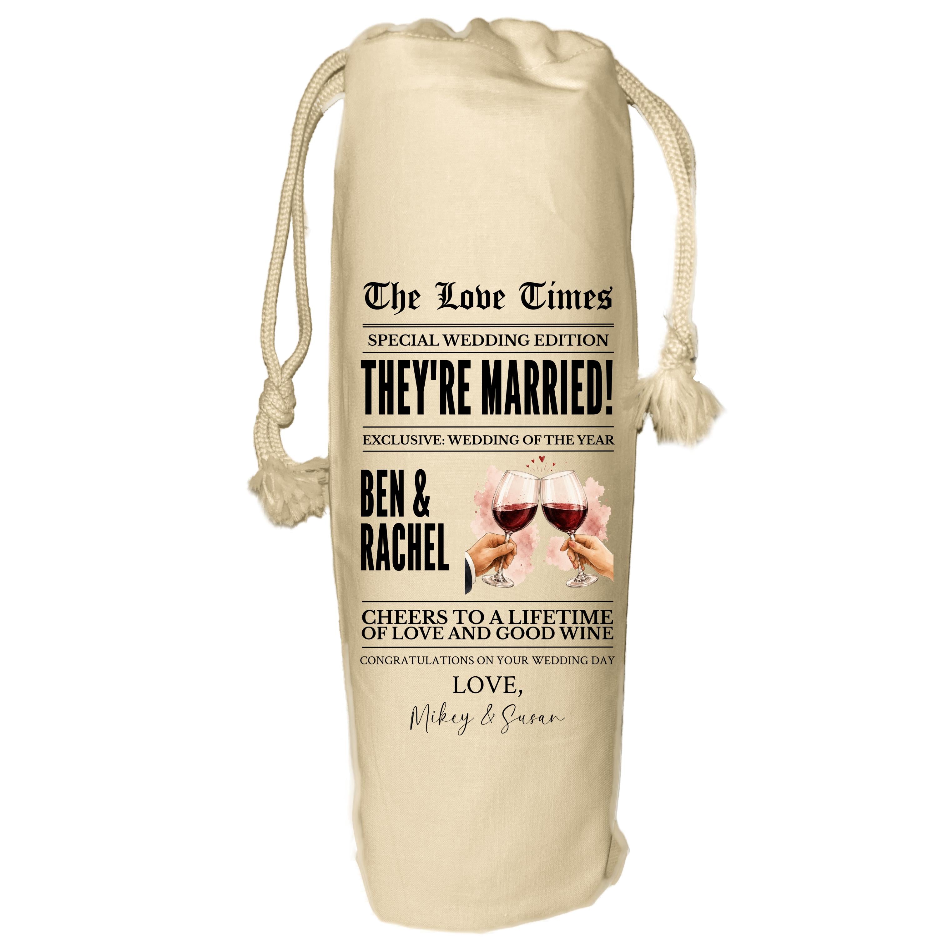 Newspaper Wedding Wine Bag - personalised gift for couple