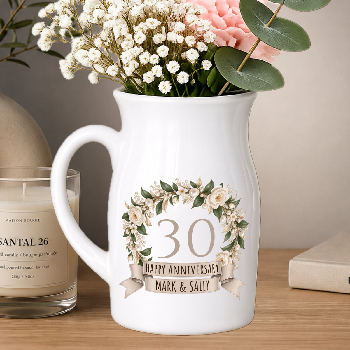 30th Happy Anniversary vase - Personalised small Vase - pearl wedding
