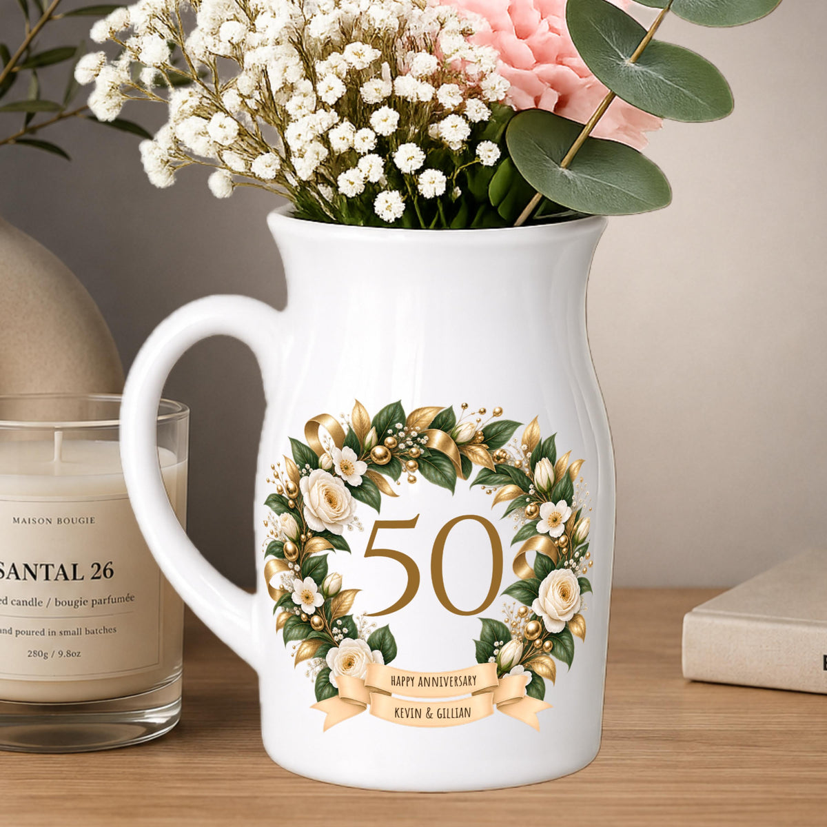 Happy 50th Anniversary vase - Personalised small Vase - golden wedding 50 years