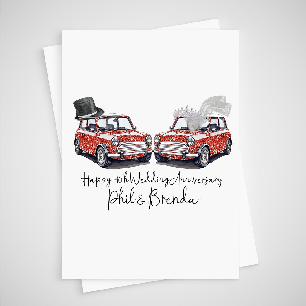 Mini 40th Anniversary Card Personalised Ruby Car Bride Groom