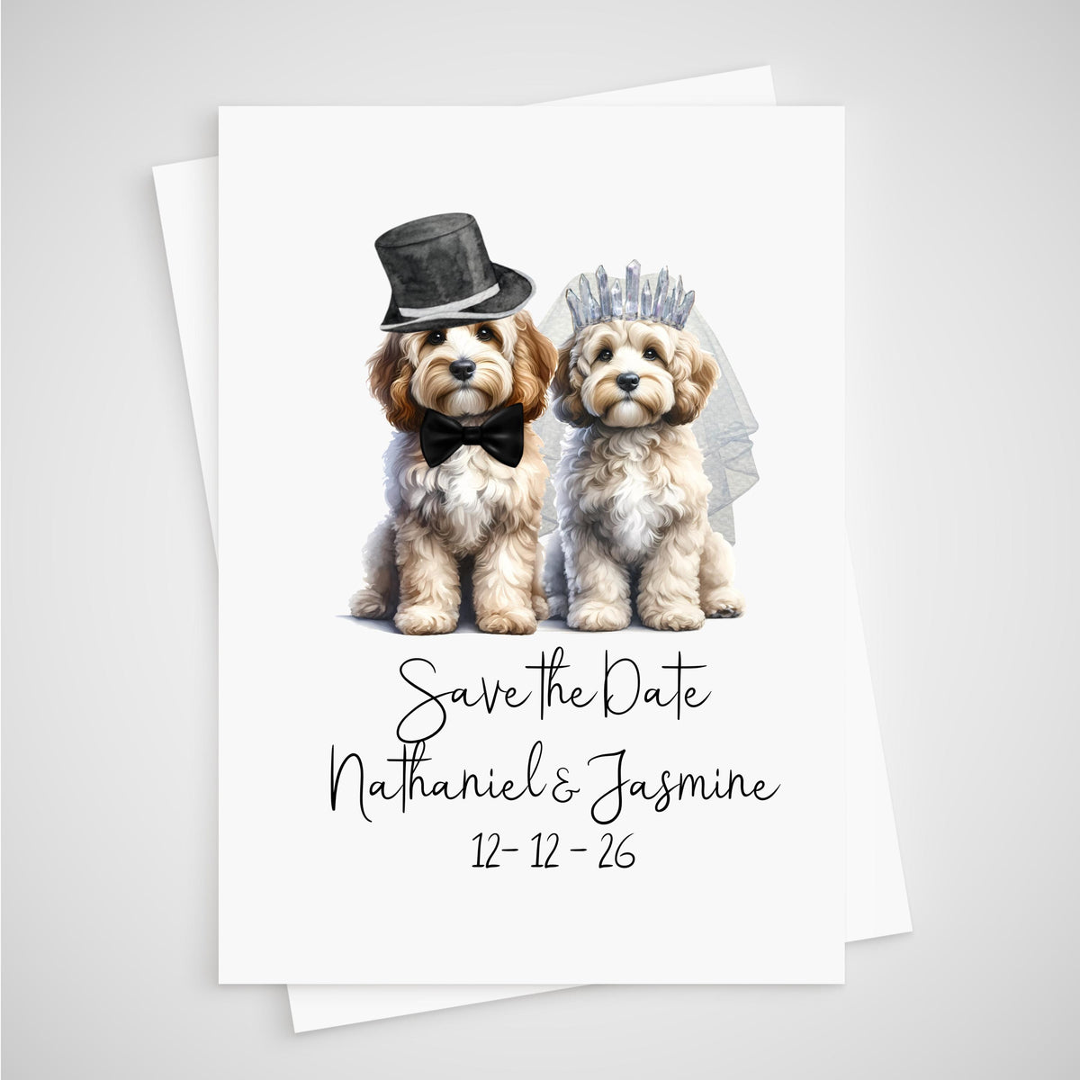 Personalized Dog Wedding Save the Date Card - beagle, basset hound, boxer, british bulldog, chihuahua, chow chow, cockapoo; cocker spaniel