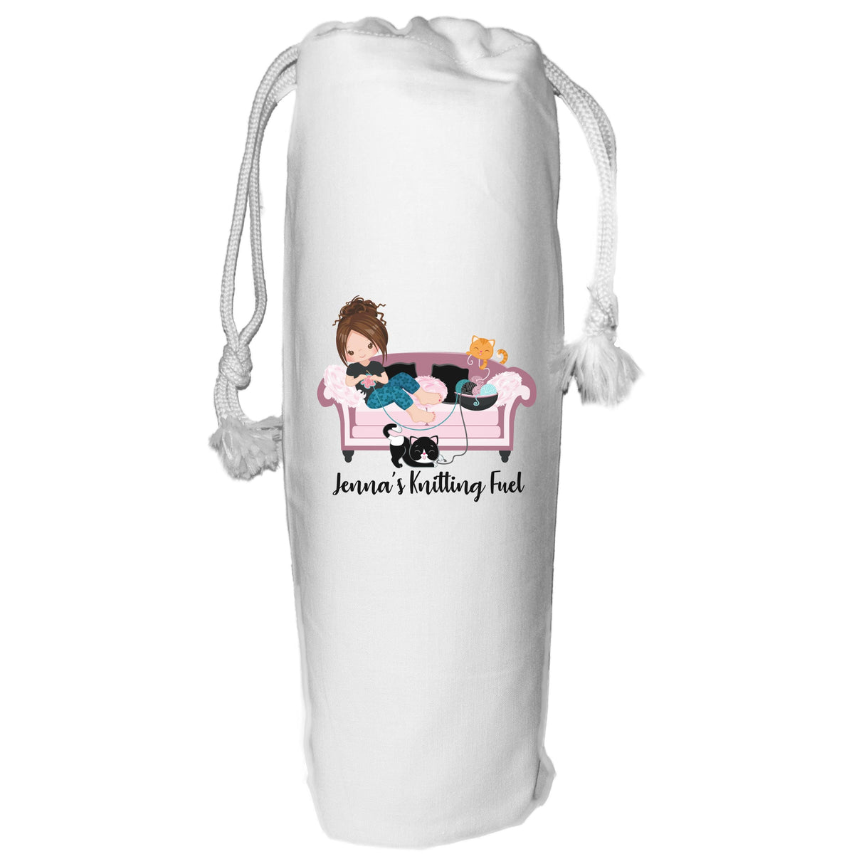 Personalised Crochet Cat Lady Wine Bag: Knitter Gift