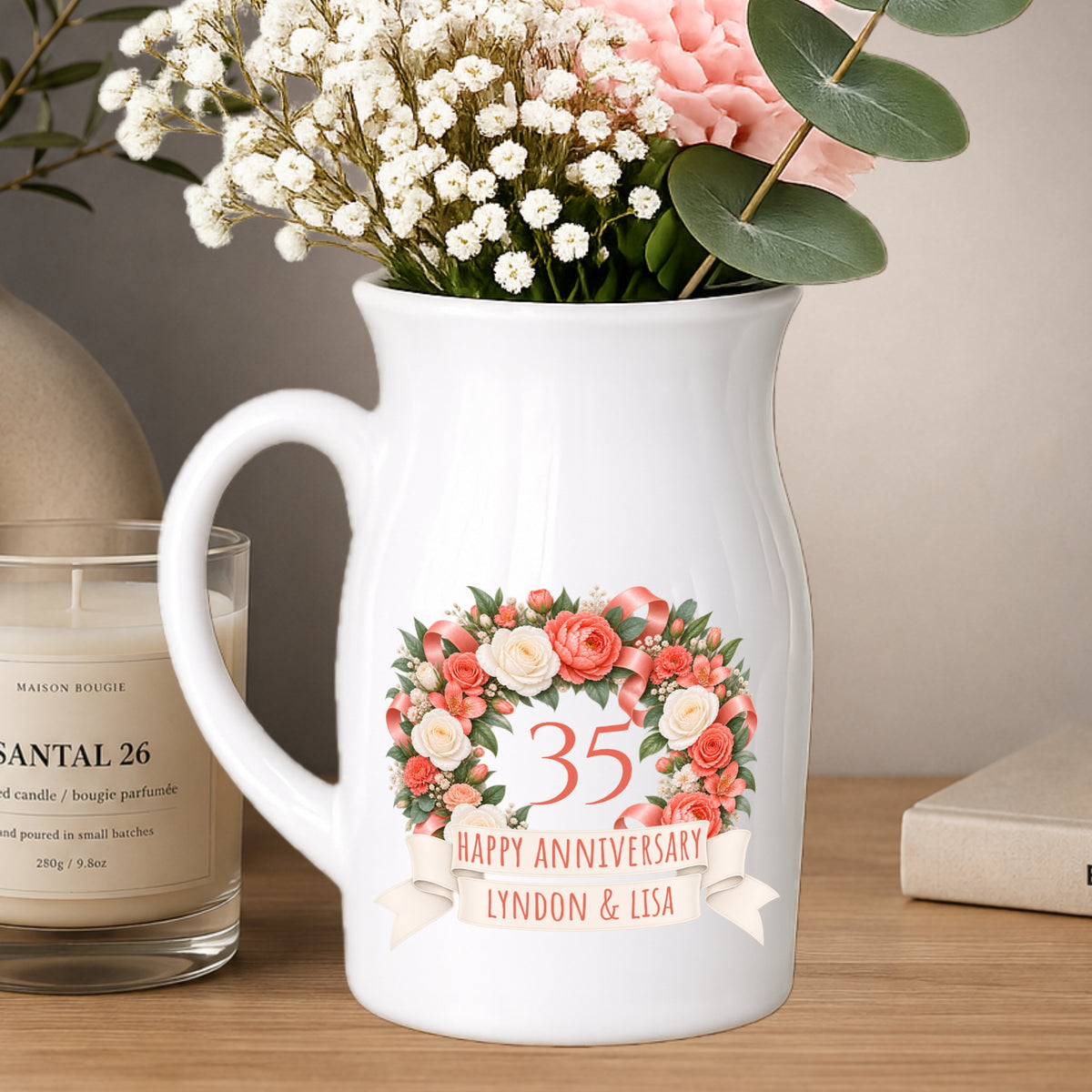 Happy 35th Anniversary vase - Personalised small ceramic Vase - coral wedding  35 years