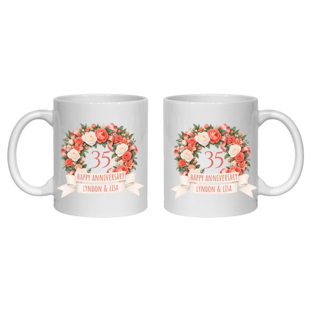 Personalised 35 year anniversary mug 35th coral