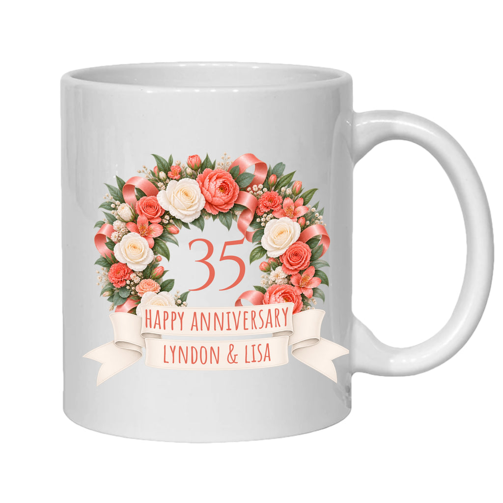 Personalised 35 year anniversary mug 35th coral