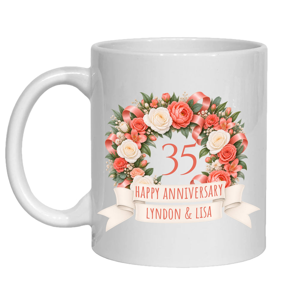Personalised 35 year anniversary mug 35th coral