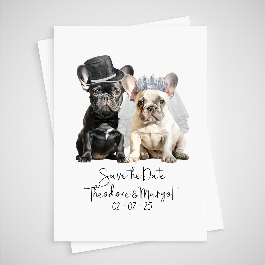 Personalized Dog Wedding Save the Date Card - border collie, dachshund, french bulldog, great dane, alsatian, golden retriever, greyhound, border terrier.