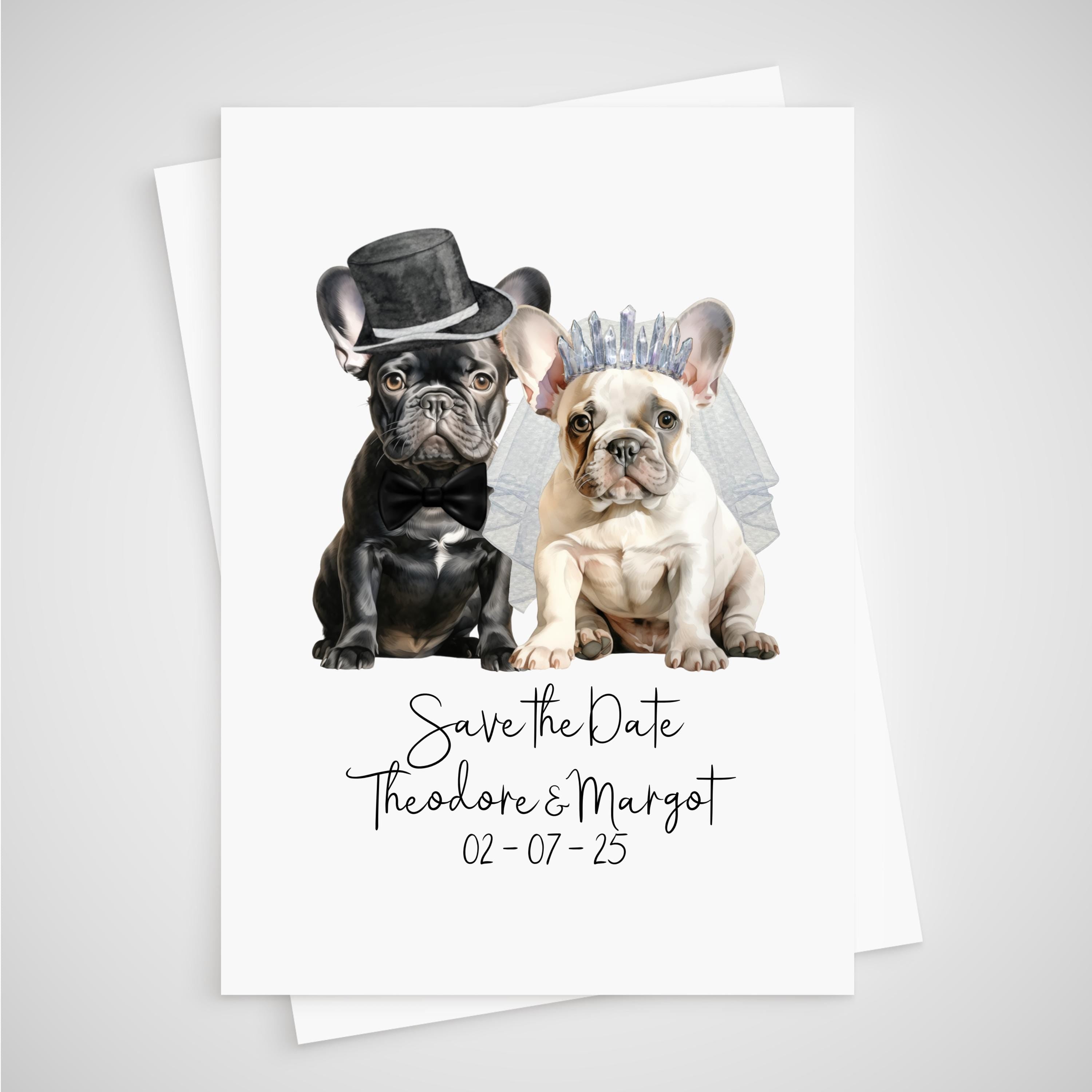 Personalized Dog Wedding Save the Date Card - border collie, dachshund, french bulldog, great dane, alsatian, golden retriever, greyhound, border terrier.