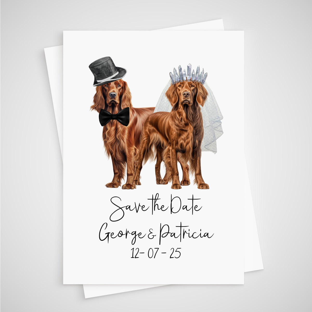 Personalized Dog Wedding Save the Date Card: husky, irish setter, jack russell, king charles cavalier, golden black chocolate labrador, labradoodle