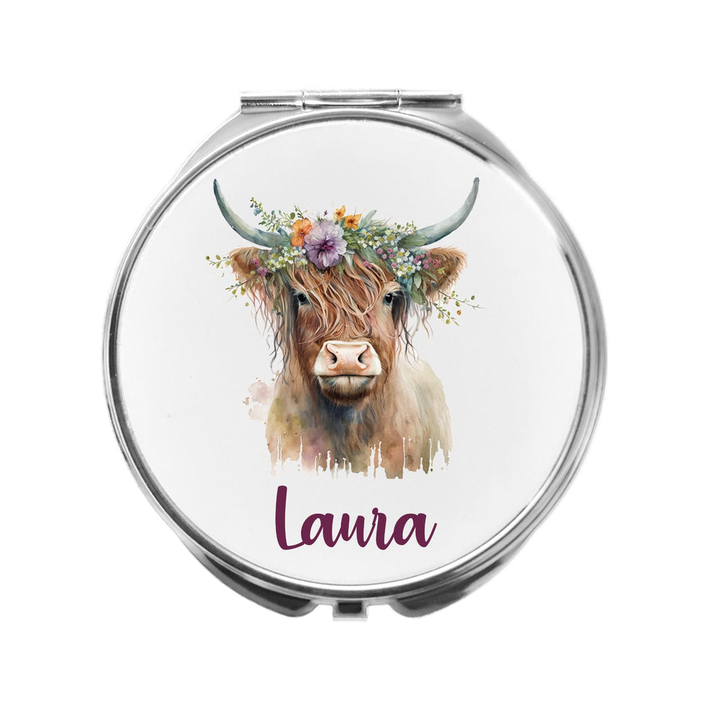 Highland Cow Mirror Compact Personalised