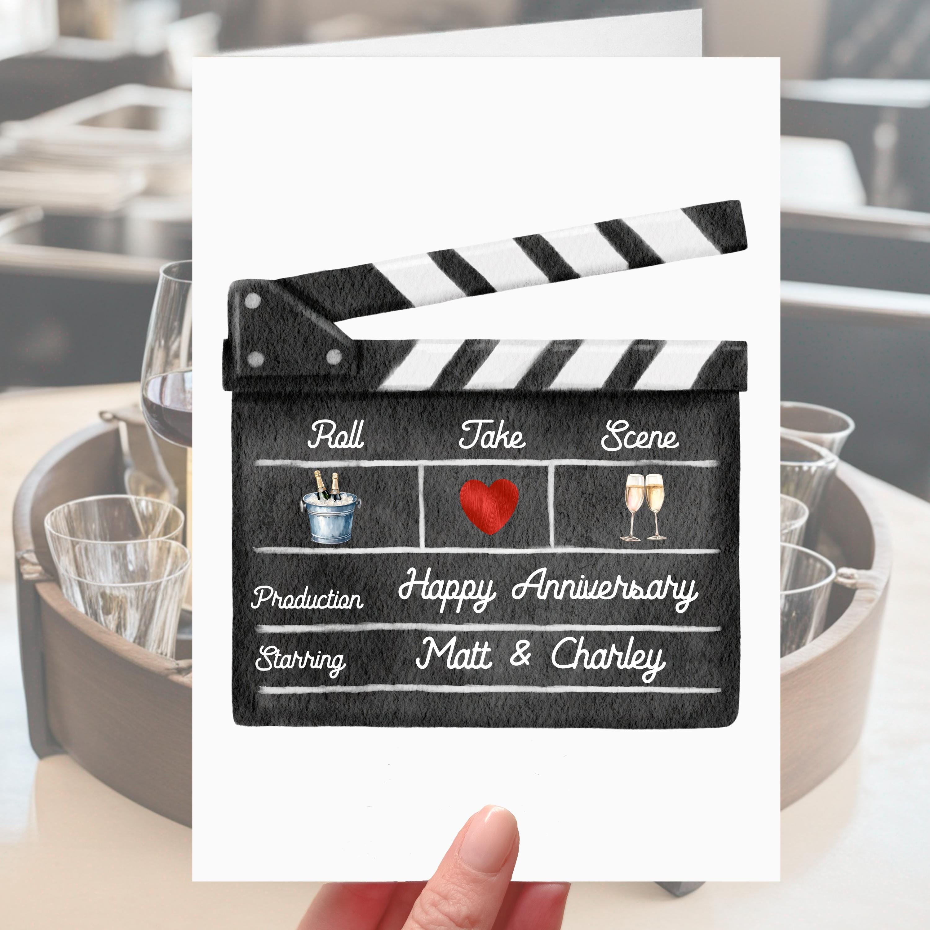 Clapper Board Anniversary Card Personalised Film Cinema Movies