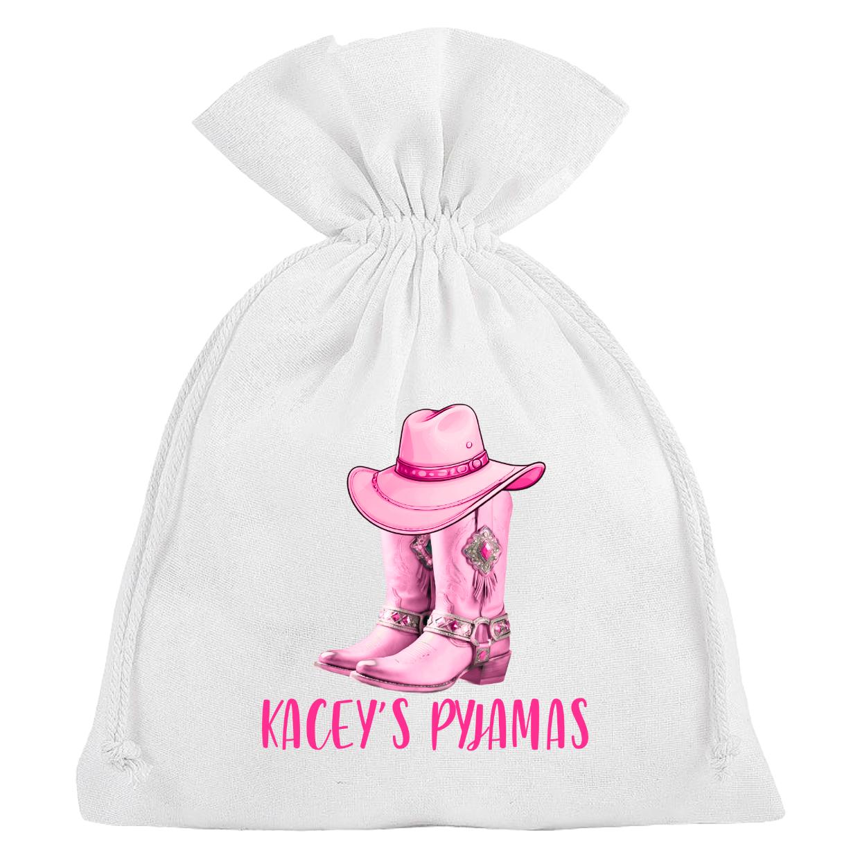 Cowgirl Pyjama Bag Personalised for Girls Cowboy Sleepover Slumber Party Pink