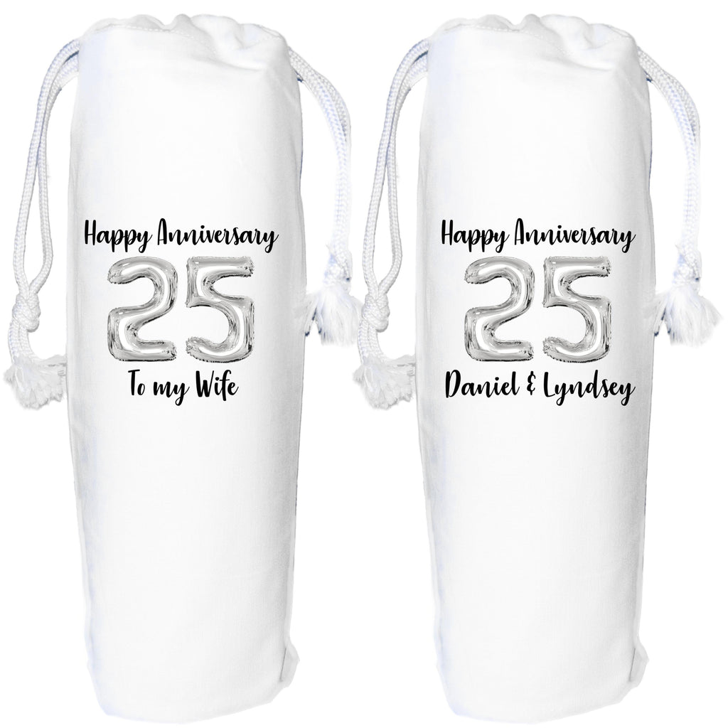 25 years anniversary wine Personalised gift bag -  silver 25th wedding anniversary