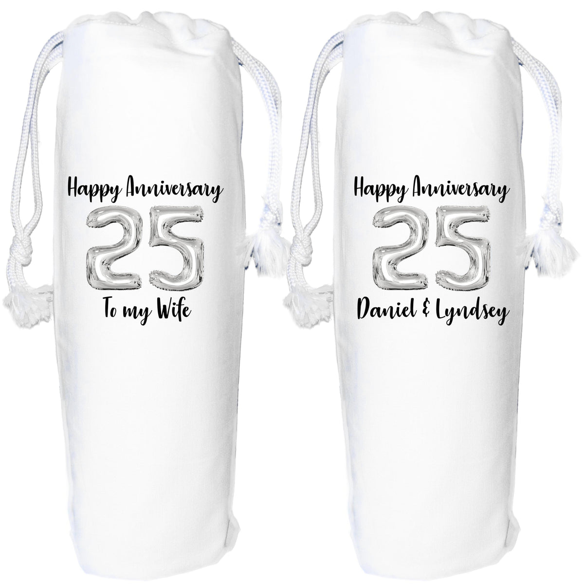 25 years anniversary wine Personalised gift bag -  silver 25th wedding anniversary
