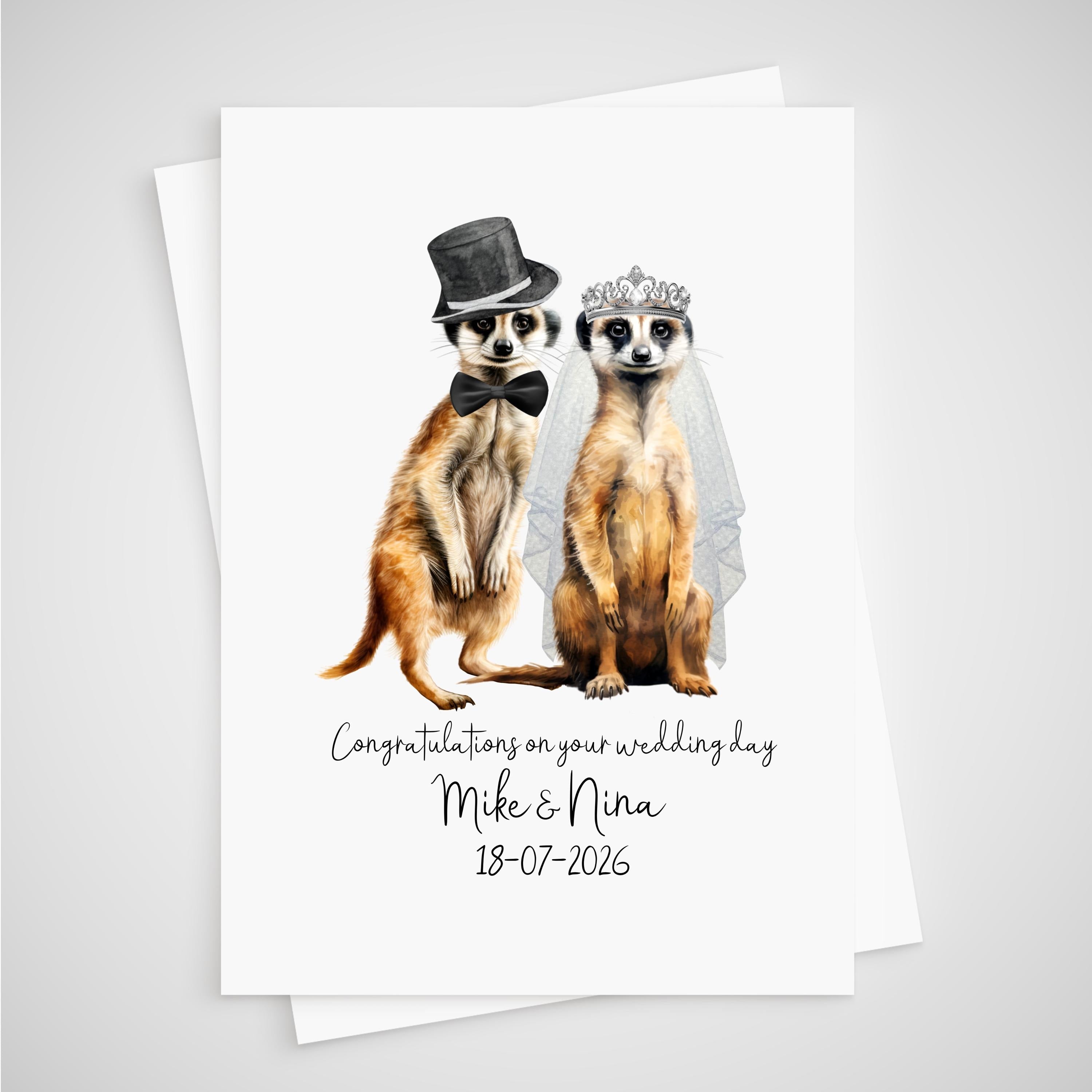 Meerkat Wedding Card Personalised Bride & Groom Standing