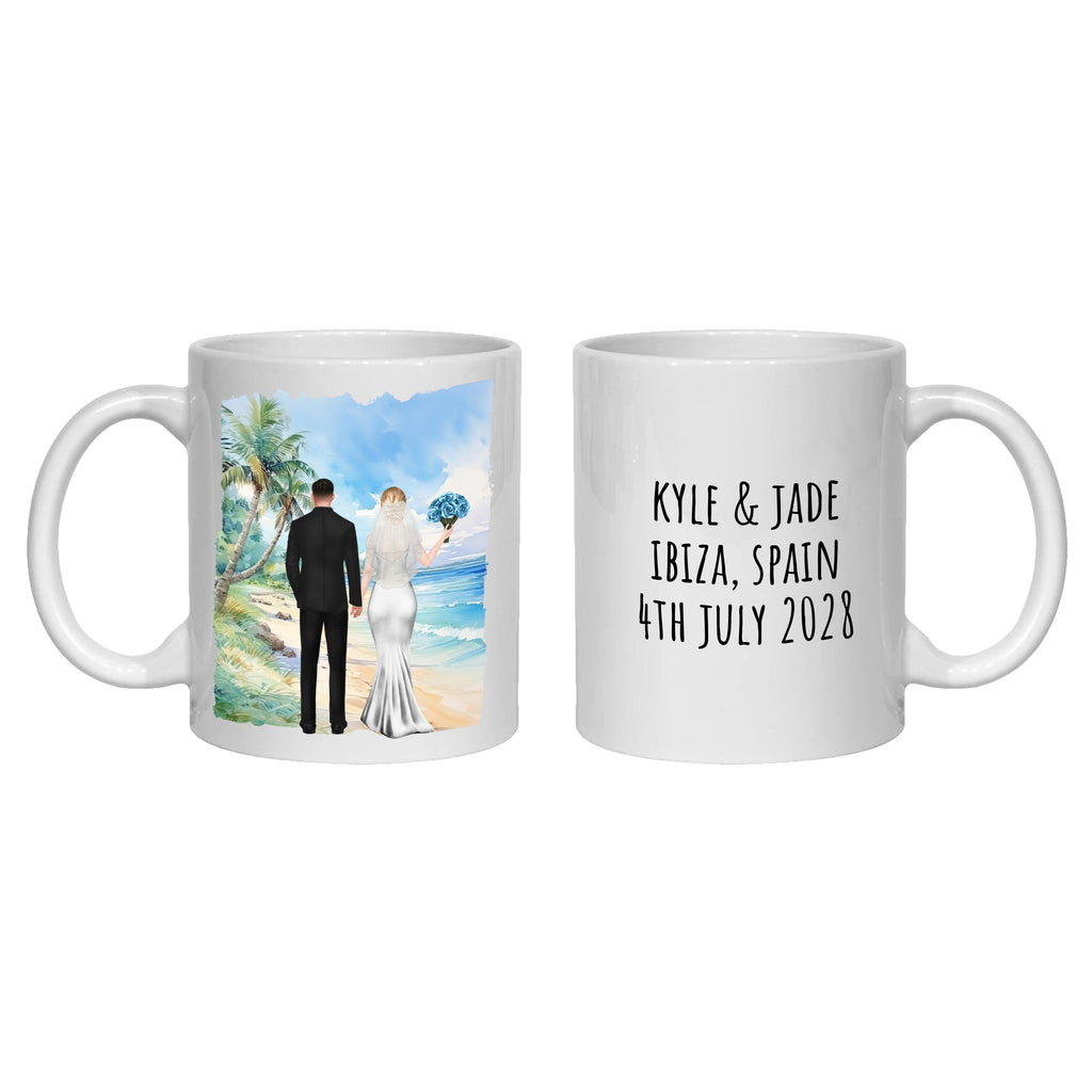 Personalized Beach Wedding Mug gift for Bride & Groom - destination, abroad, cyprus, spain, greece