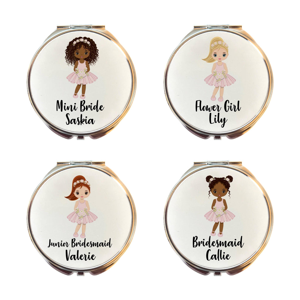 Mirror for Flower Girl Personalised Compact Junior Bridesmaid, Mini Bride