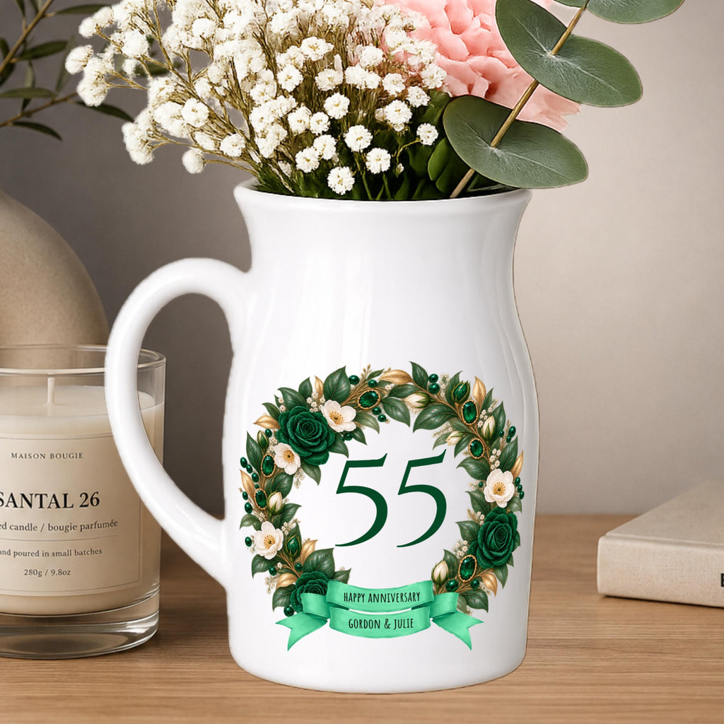 Happy 55th Anniversary vase - Personalised small Vase - emerald wedding 55 years