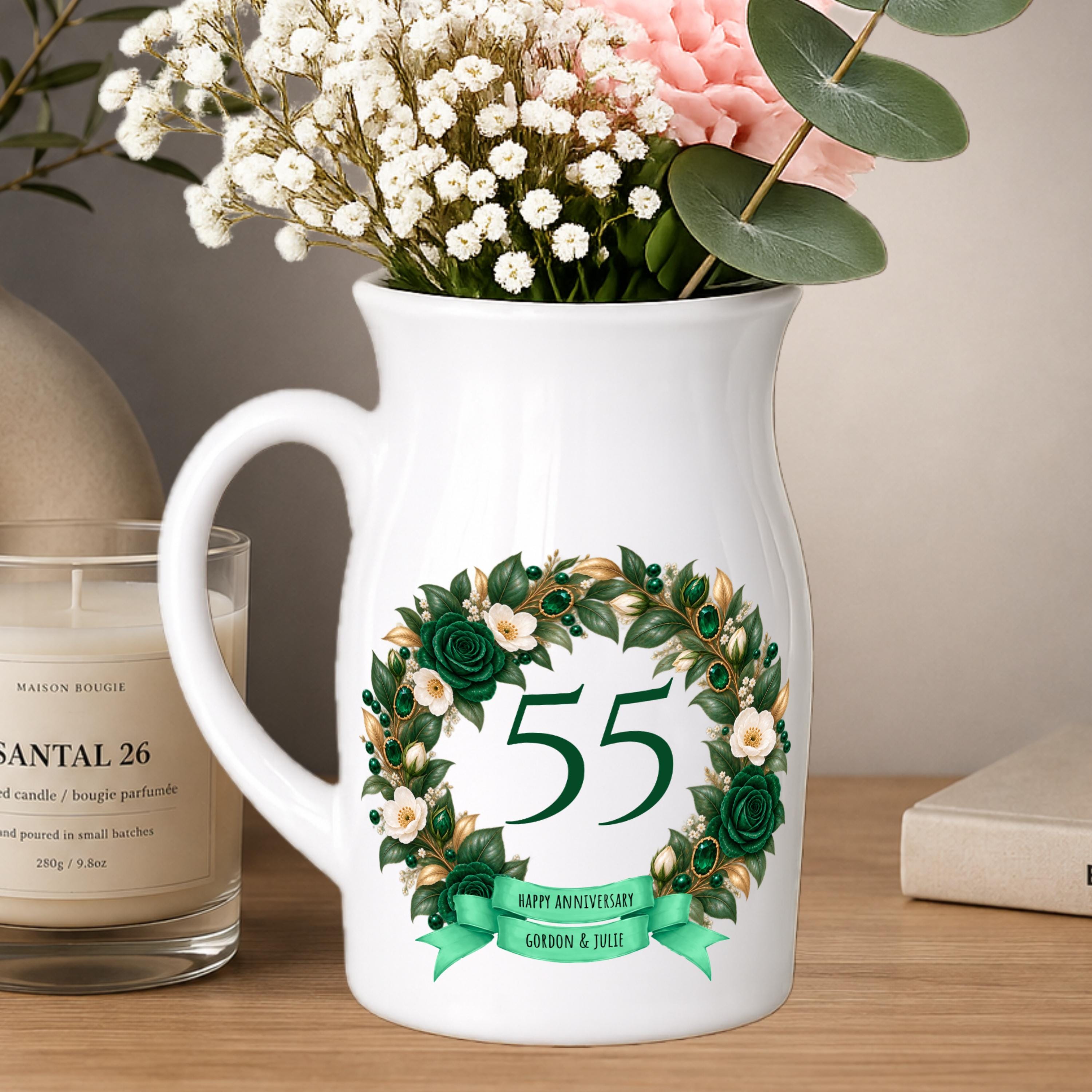 Happy 55th Anniversary vase - Personalised small Vase - emerald wedding 55 years